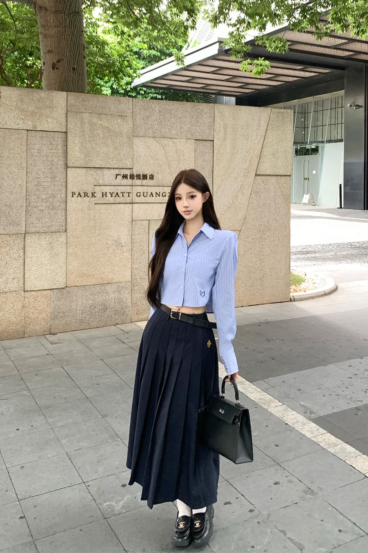 실사 가을 겨울 작은 샤넬 스타일 솜을 넣은 재킷 스트라이프 프랑스식 짧은 셔츠 품격 플리츠 도루 센스 롱 스커트 여성 이미지 6