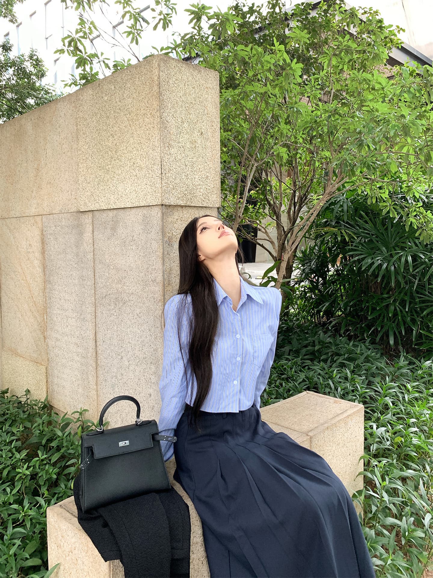 실사 가을 겨울 작은 샤넬 스타일 솜을 넣은 재킷 스트라이프 프랑스식 짧은 셔츠 품격 플리츠 도루 센스 롱 스커트 여성 상세 이미지 7