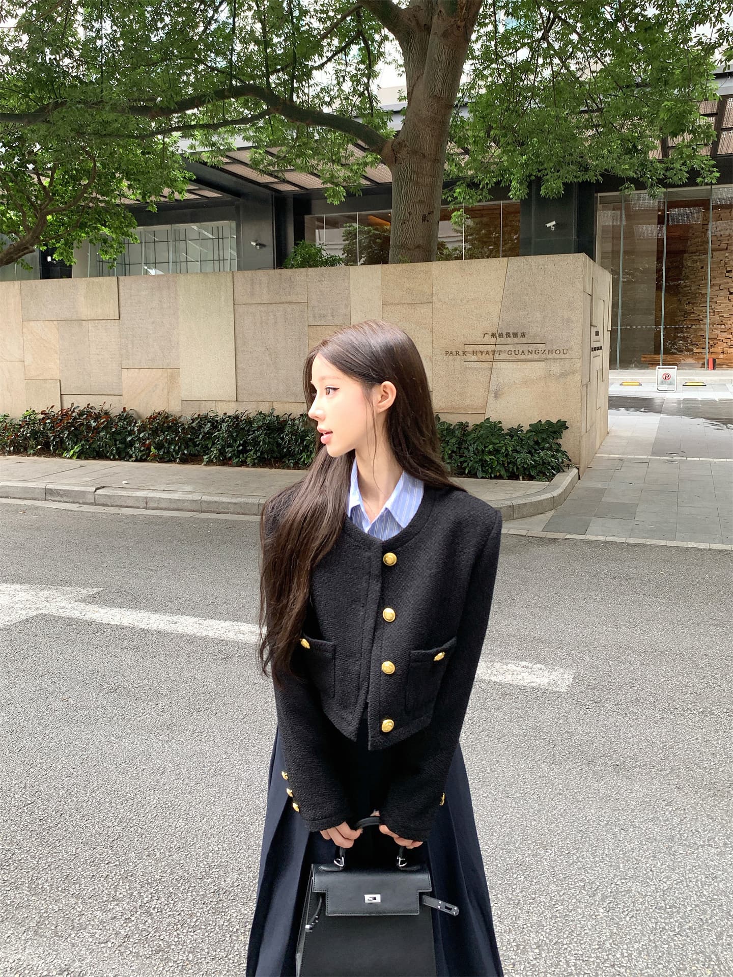 실사 가을 겨울 작은 샤넬 스타일 솜을 넣은 재킷 스트라이프 프랑스식 짧은 셔츠 품격 플리츠 도루 센스 롱 스커트 여성 상세 이미지 10