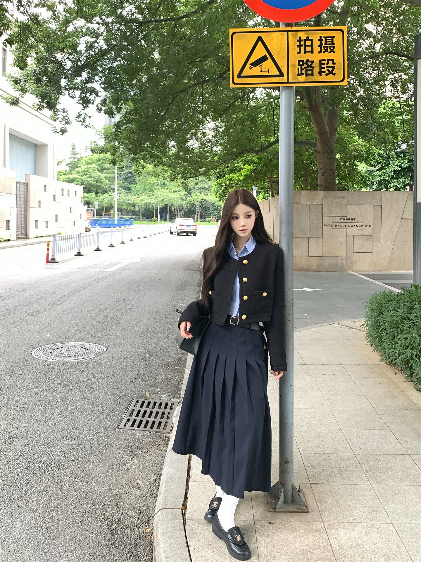 실사 가을 겨울 작은 샤넬 스타일 솜을 넣은 재킷 스트라이프 프랑스식 짧은 셔츠 품격 플리츠 도루 센스 롱 스커트 여성 상세 이미지 13