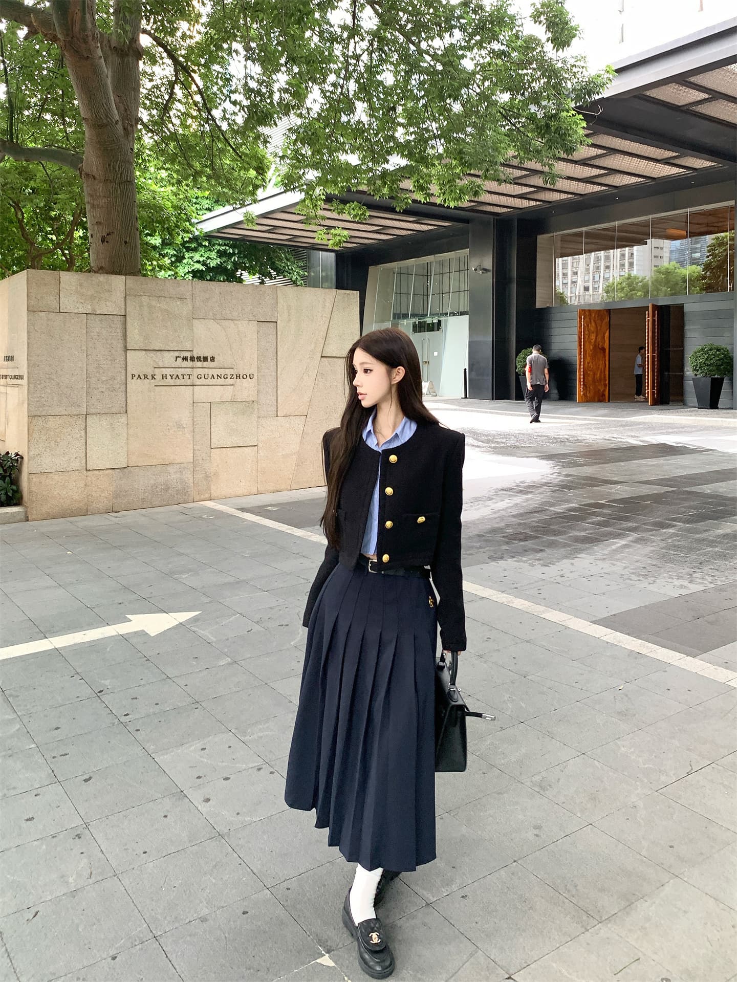 실사 가을 겨울 작은 샤넬 스타일 솜을 넣은 재킷 스트라이프 프랑스식 짧은 셔츠 품격 플리츠 도루 센스 롱 스커트 여성 상세 이미지 14