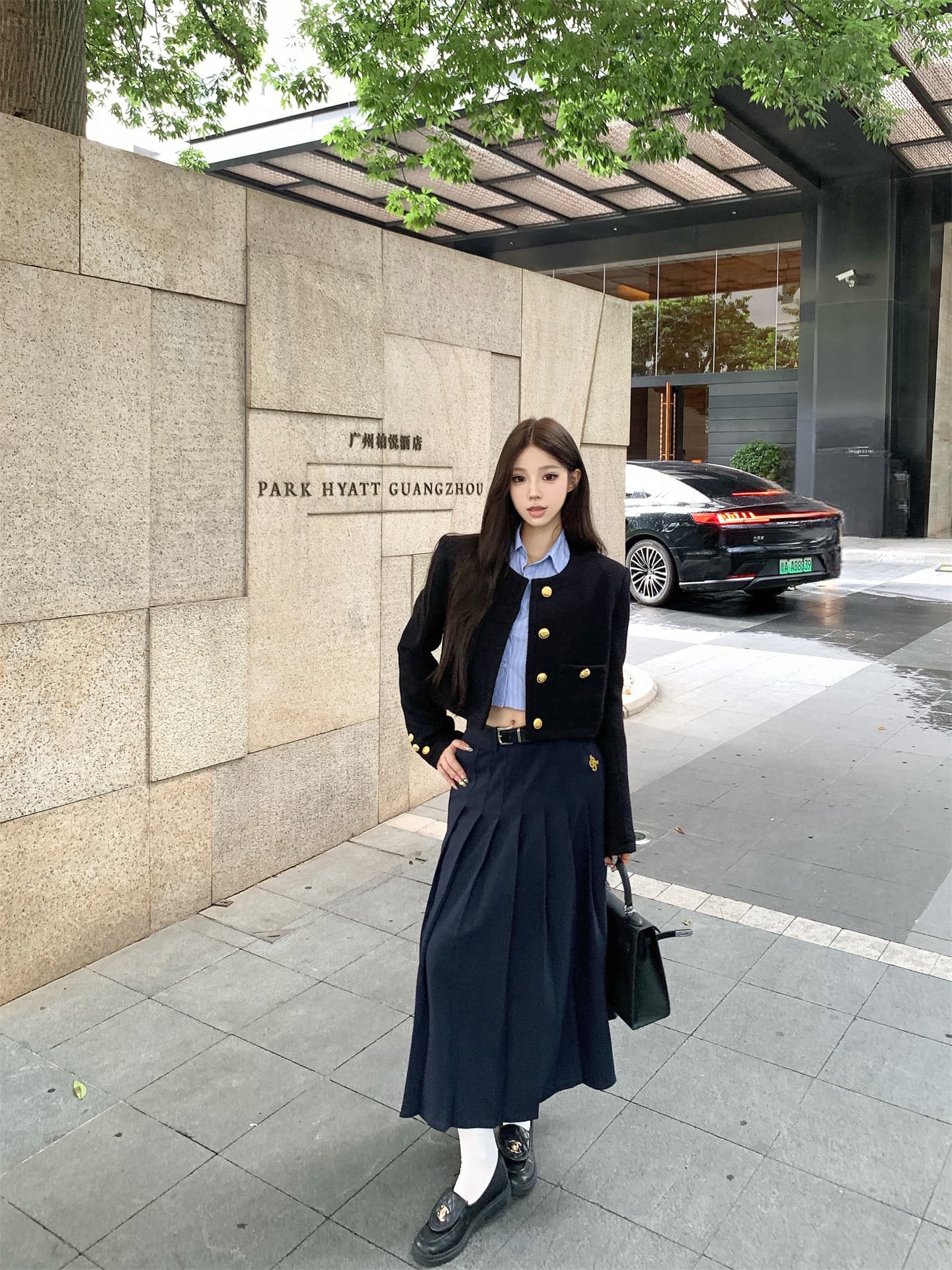 실사 가을 겨울 작은 샤넬 스타일 솜을 넣은 재킷 스트라이프 프랑스식 짧은 셔츠 품격 플리츠 도루 센스 롱 스커트 여성 상세 이미지 16