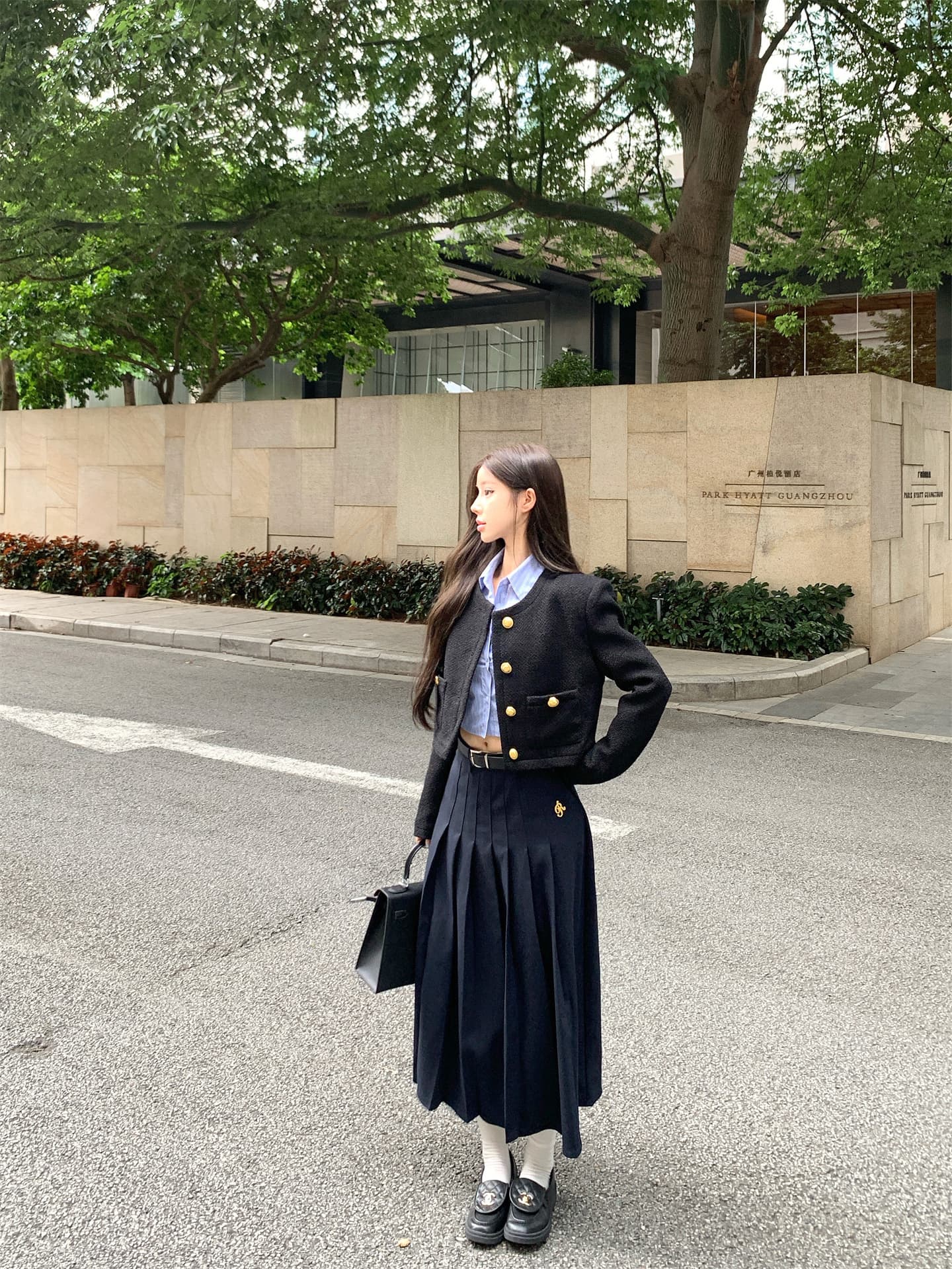 실사 가을 겨울 작은 샤넬 스타일 솜을 넣은 재킷 스트라이프 프랑스식 짧은 셔츠 품격 플리츠 도루 센스 롱 스커트 여성 상세 이미지 17
