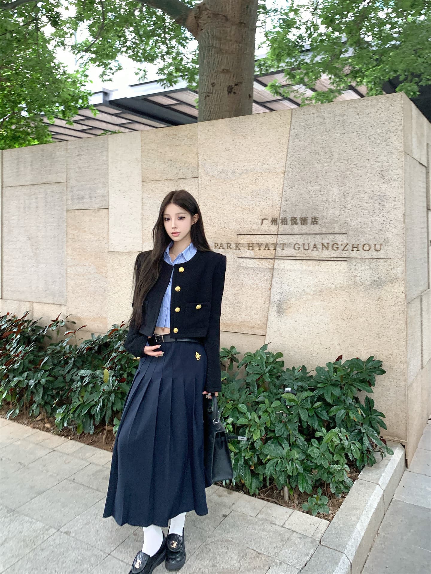실사 가을 겨울 작은 샤넬 스타일 솜을 넣은 재킷 스트라이프 프랑스식 짧은 셔츠 품격 플리츠 도루 센스 롱 스커트 여성 상세 이미지 19