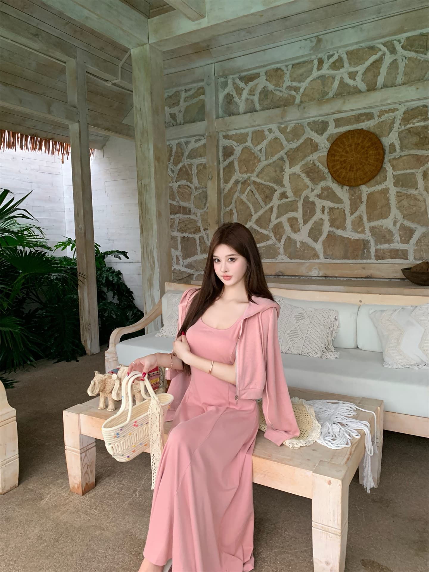 실사 이른 가을 순수한 욕망 u 칼라 몸매 가꾸기 허리 수축 단색 슬립 드레스 디자인 센스 지퍼 오픈 가디건 여성 코트 이미지 3
