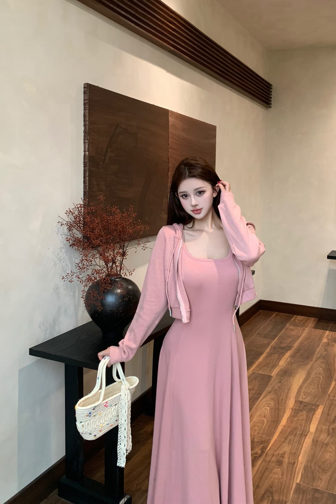 실사 이른 가을 순수한 욕망 u 칼라 몸매 가꾸기 허리 수축 단색 슬립 드레스 디자인 센스 지퍼 오픈 가디건 여성 코트 이미지 6
