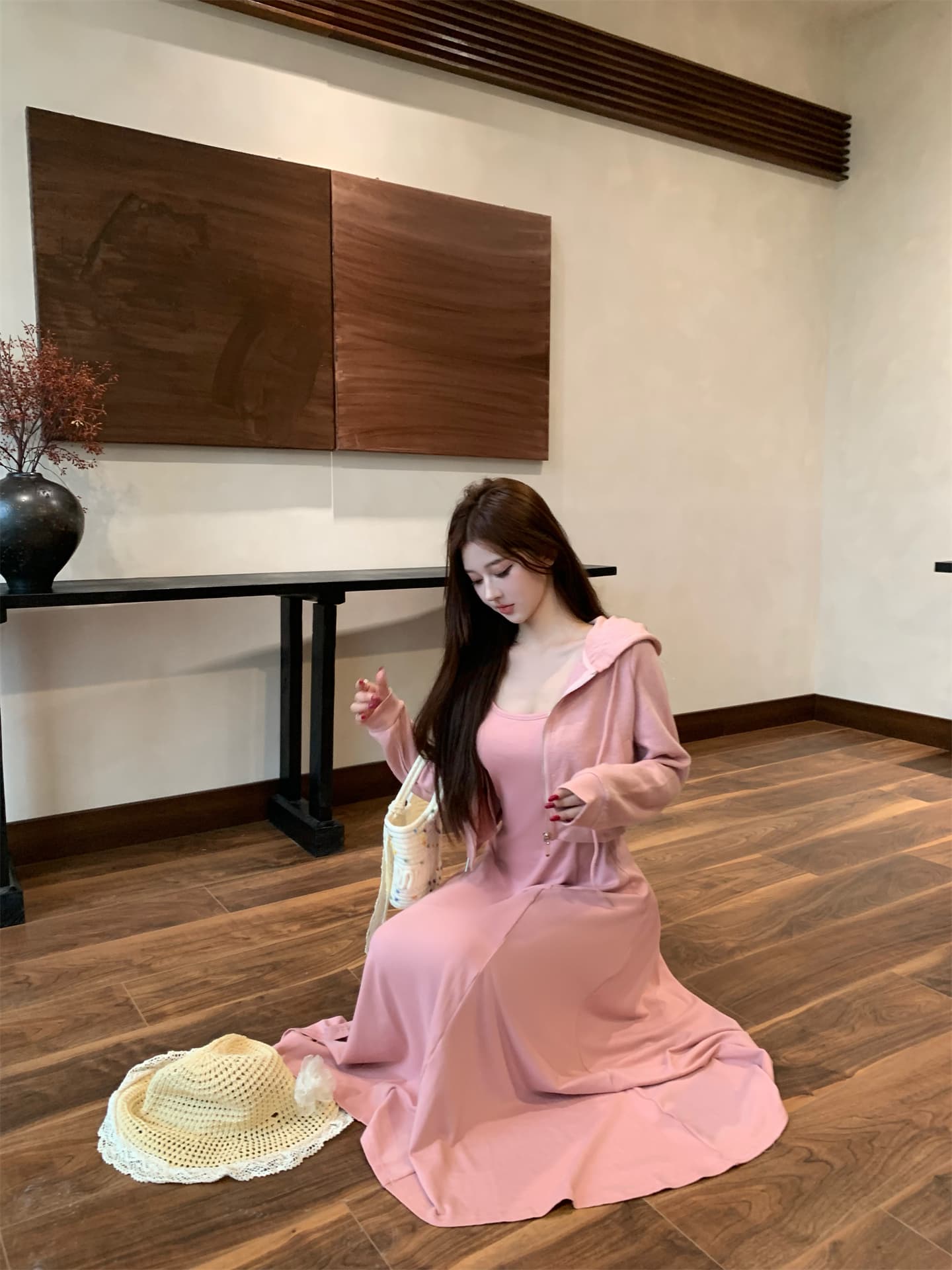 실사 이른 가을 순수한 욕망 u 칼라 몸매 가꾸기 허리 수축 단색 슬립 드레스 디자인 센스 지퍼 오픈 가디건 여성 코트 상세 이미지 4
