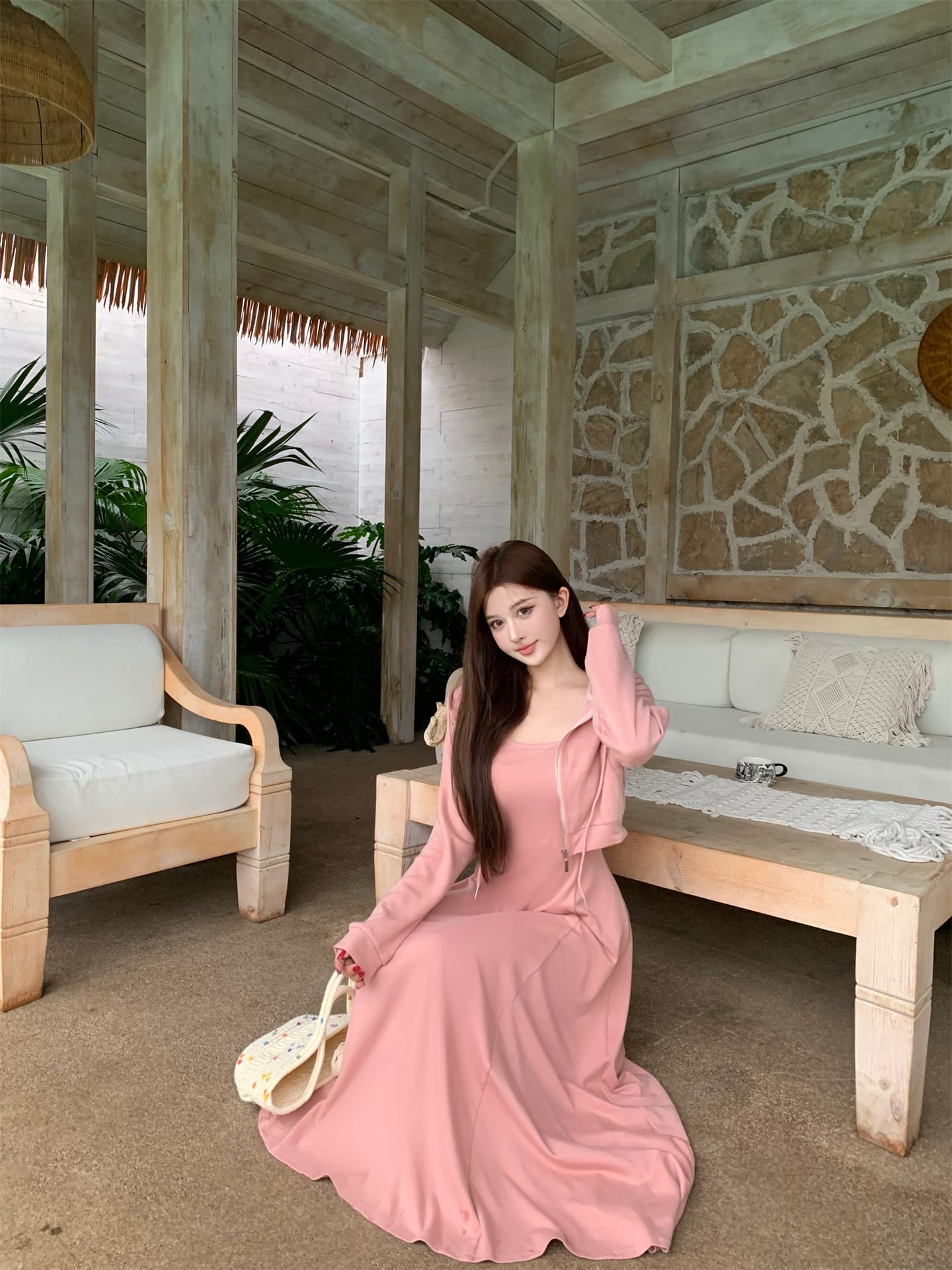 실사 이른 가을 순수한 욕망 u 칼라 몸매 가꾸기 허리 수축 단색 슬립 드레스 디자인 센스 지퍼 오픈 가디건 여성 코트 상세 이미지 6