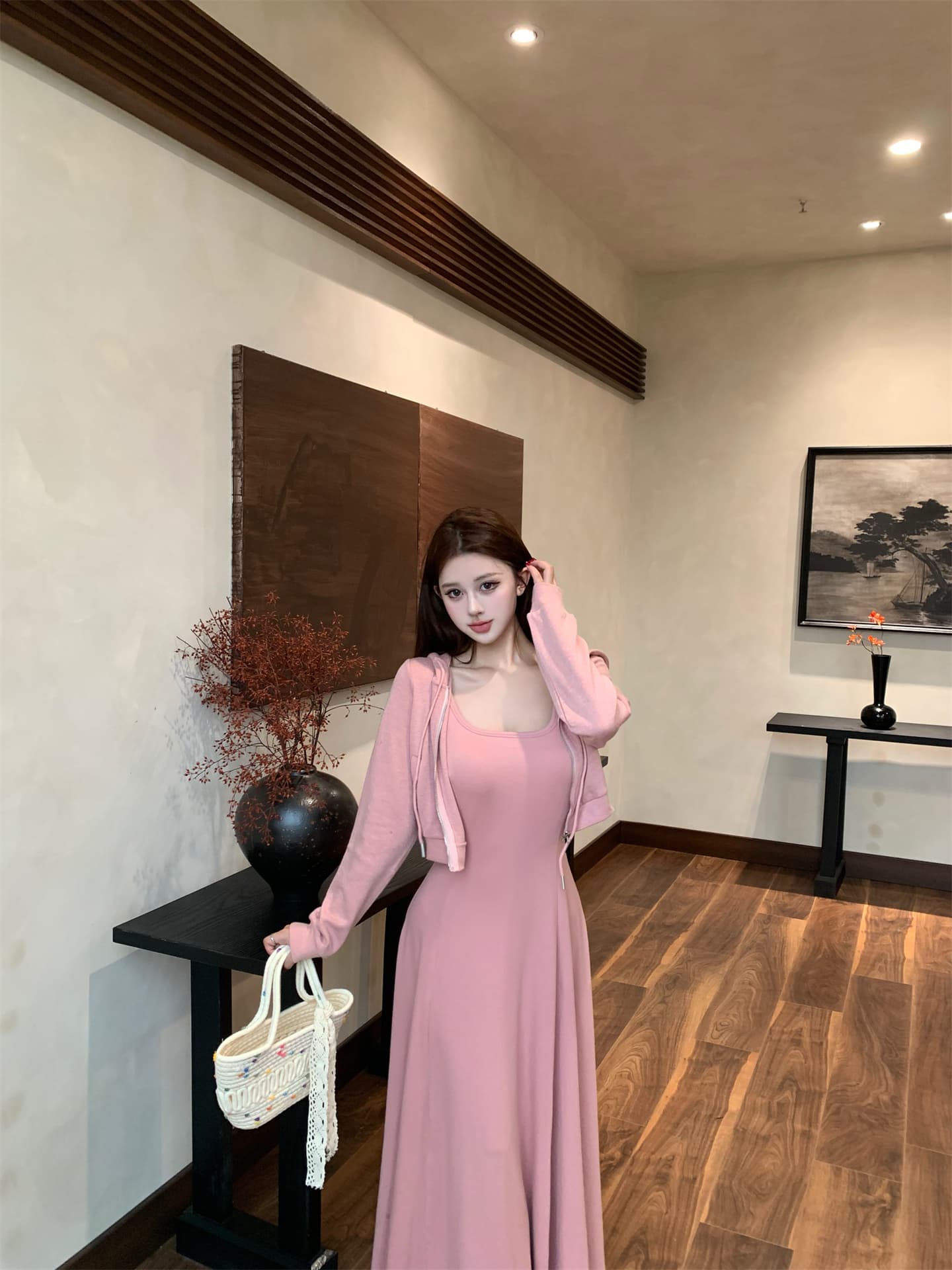 실사 이른 가을 순수한 욕망 u 칼라 몸매 가꾸기 허리 수축 단색 슬립 드레스 디자인 센스 지퍼 오픈 가디건 여성 코트 상세 이미지 9