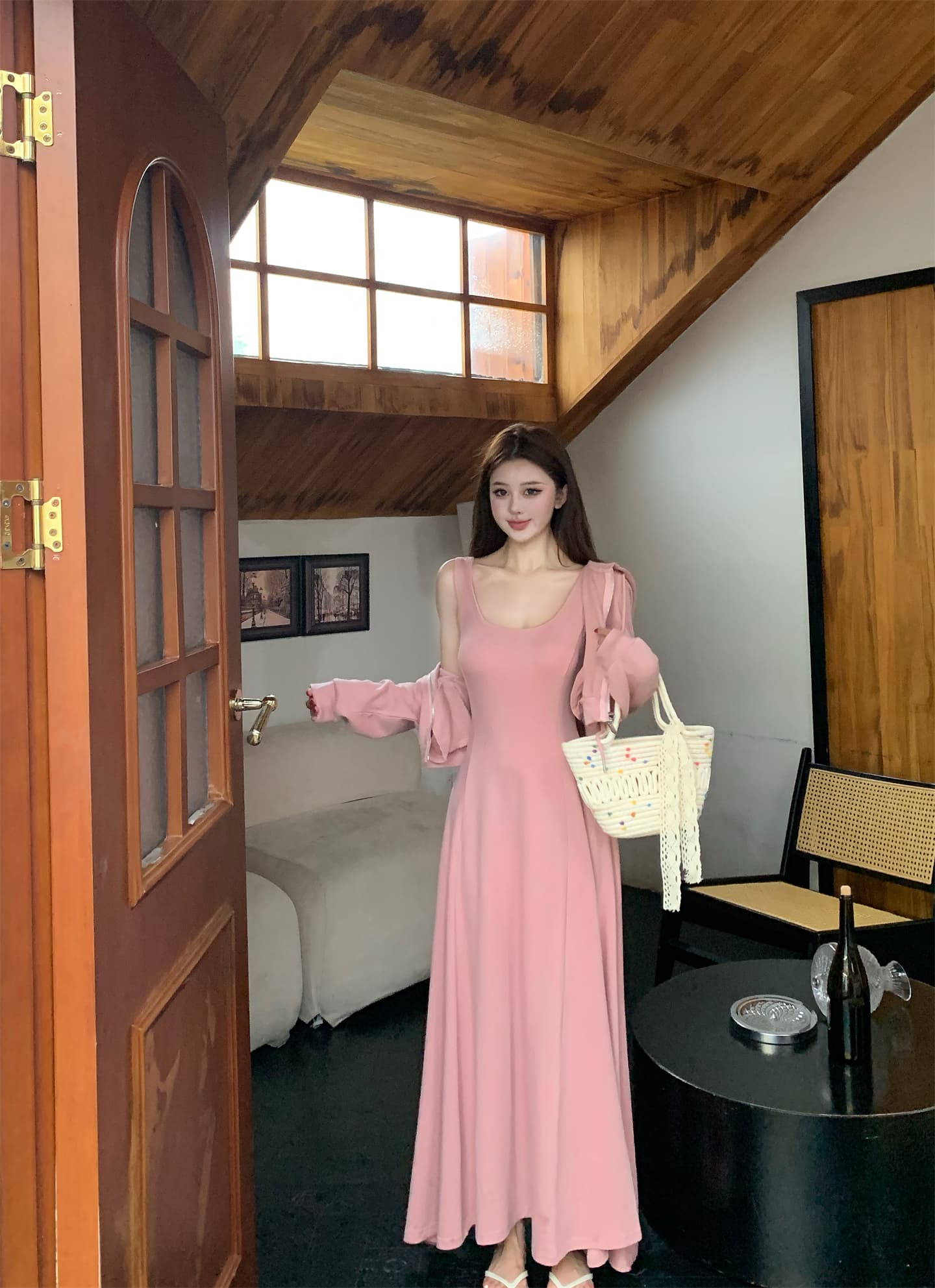 실사 이른 가을 순수한 욕망 u 칼라 몸매 가꾸기 허리 수축 단색 슬립 드레스 디자인 센스 지퍼 오픈 가디건 여성 코트 상세 이미지 14