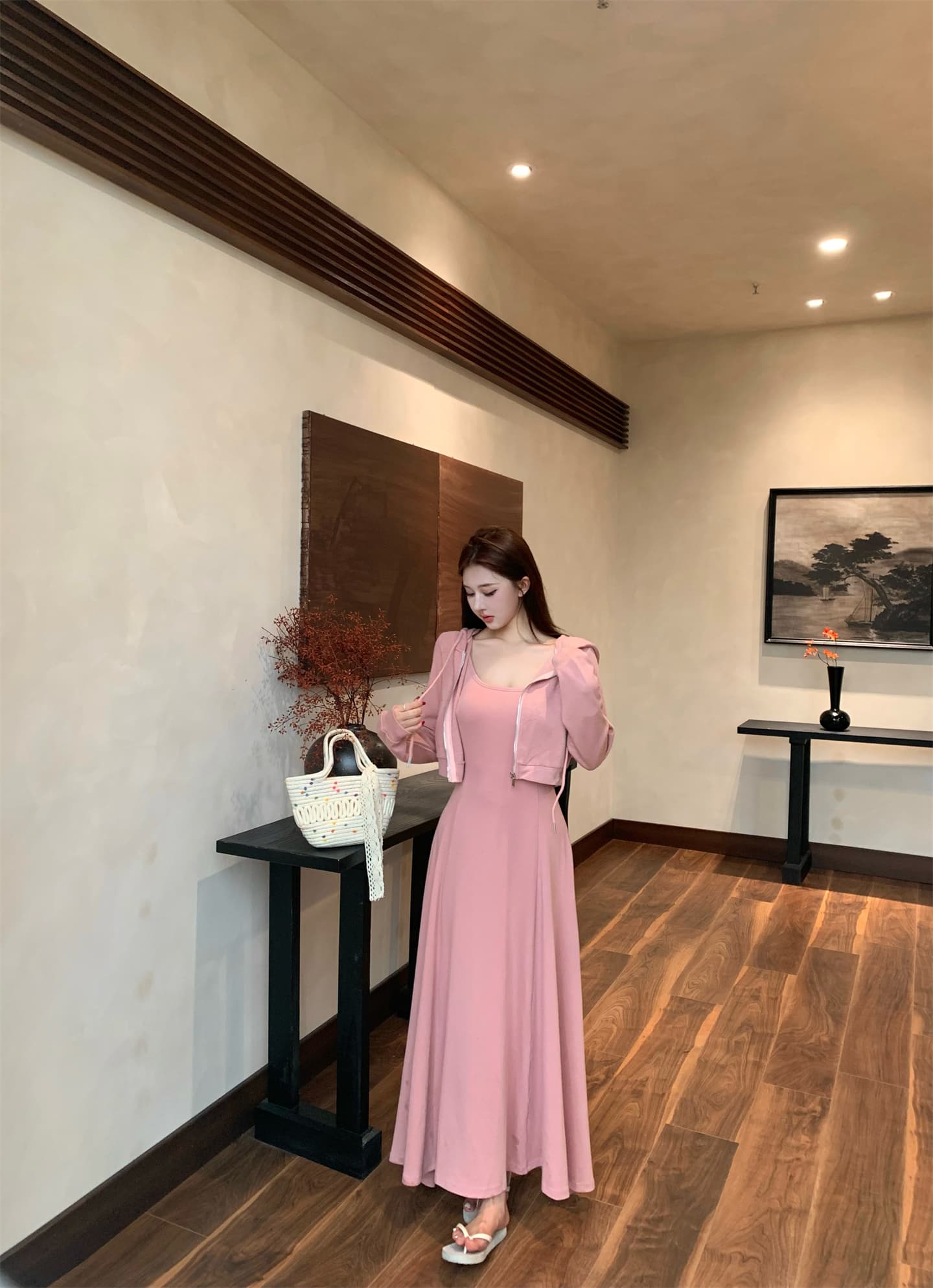 실사 이른 가을 순수한 욕망 u 칼라 몸매 가꾸기 허리 수축 단색 슬립 드레스 디자인 센스 지퍼 오픈 가디건 여성 코트 상세 이미지 16