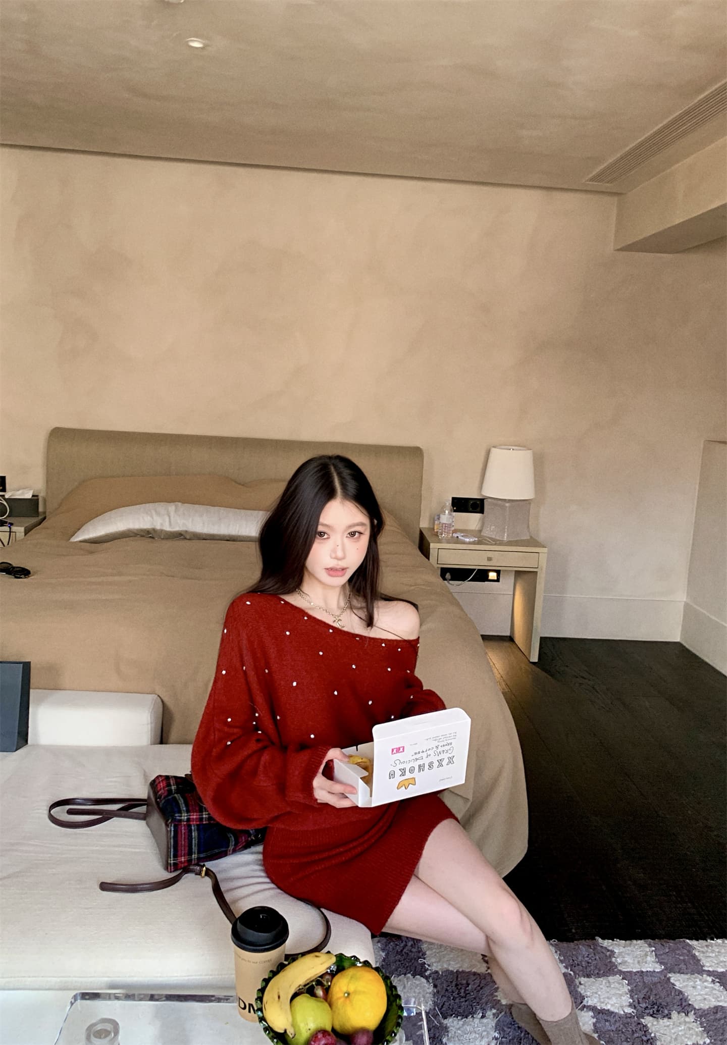 실사 가을 겨울 새로운 불규칙 네클라인 벨트 훈련 훈련 느슨함 센스 배트윙 소매 풀오버 니트 여성 드레스 상세 이미지 10