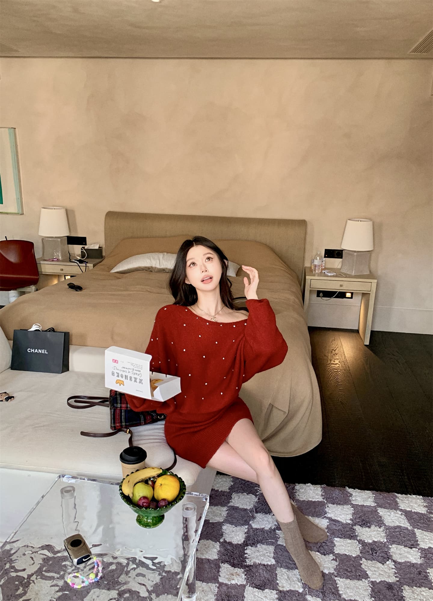 실사 가을 겨울 새로운 불규칙 네클라인 벨트 훈련 훈련 느슨함 센스 배트윙 소매 풀오버 니트 여성 드레스 상세 이미지 28