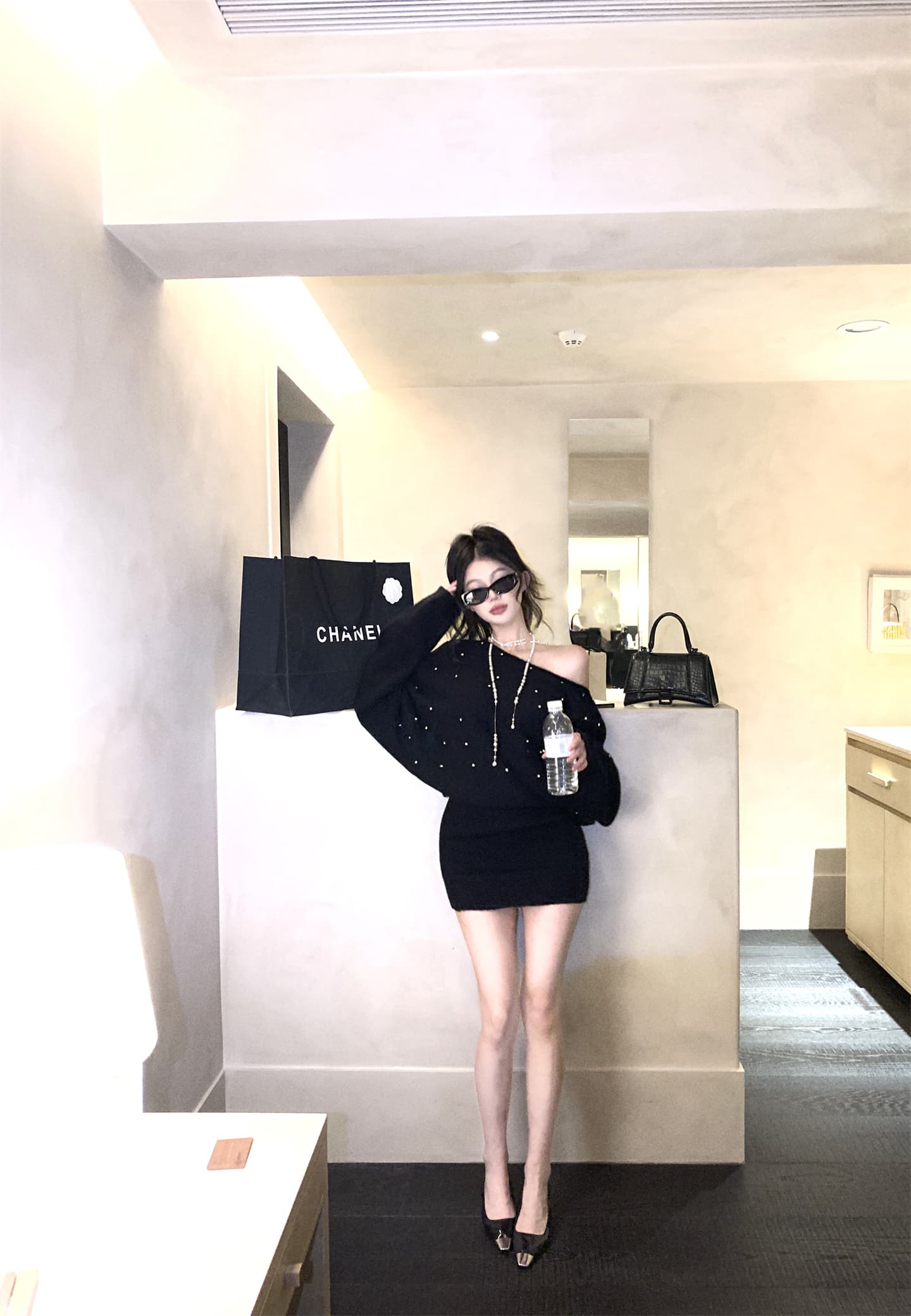 실사 가을 겨울 새로운 불규칙 네클라인 벨트 훈련 훈련 느슨함 센스 배트윙 소매 풀오버 니트 여성 드레스 상세 이미지 21