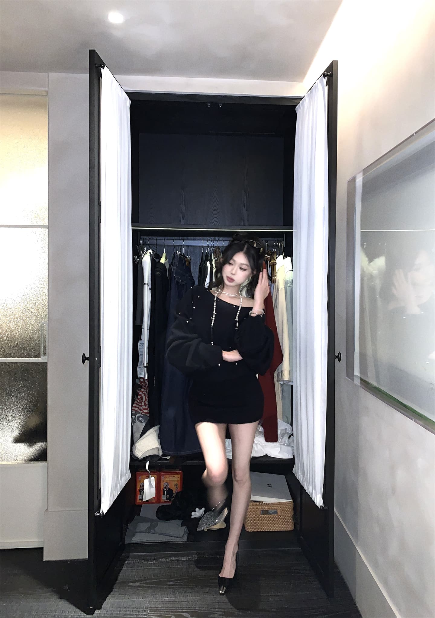 실사 가을 겨울 새로운 불규칙 네클라인 벨트 훈련 훈련 느슨함 센스 배트윙 소매 풀오버 니트 여성 드레스 상세 이미지 27