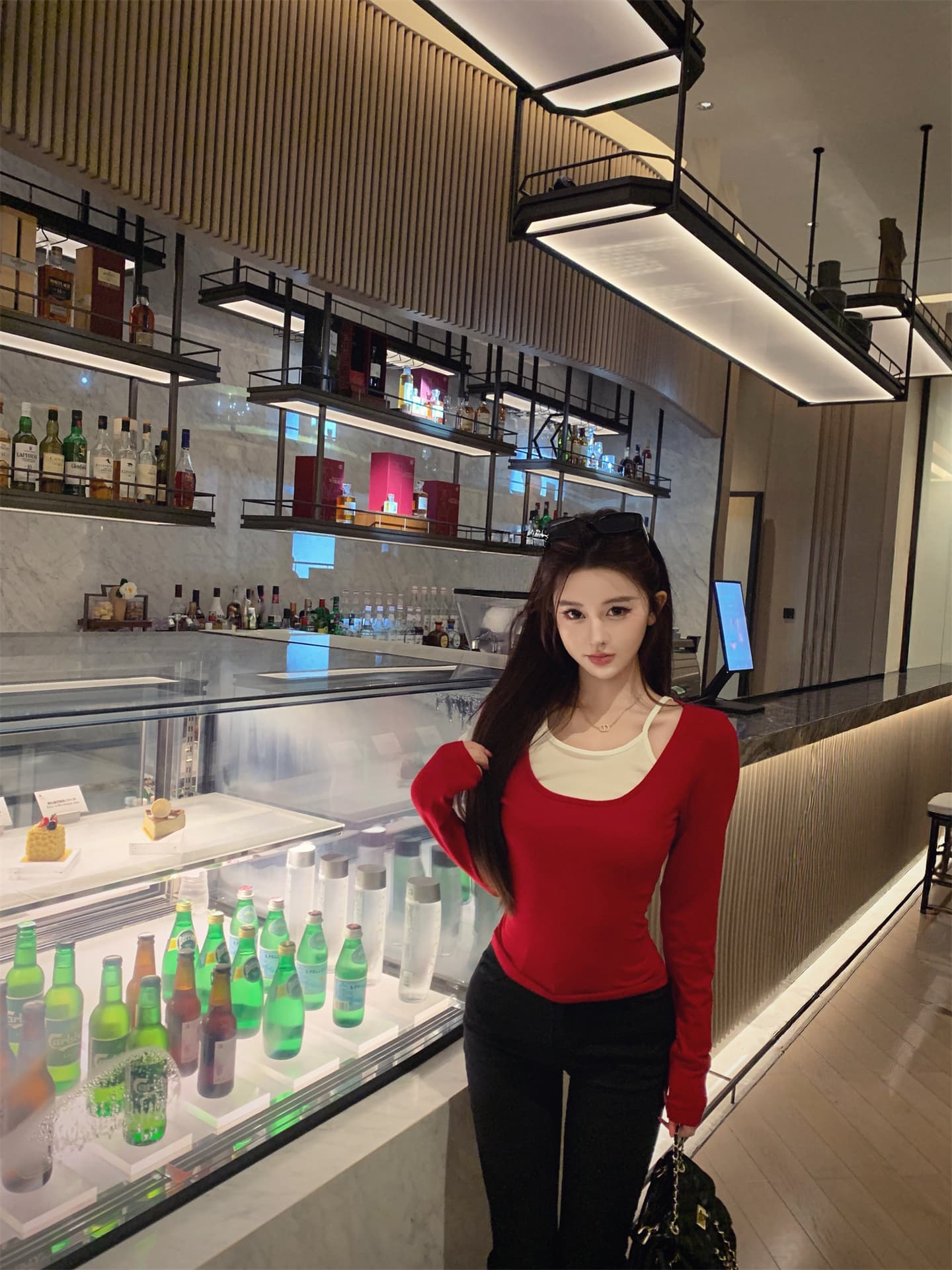 실사 순수한 욕망 섹시함 행침 목 V넥 티셔츠 여성 디자인 센스 페이크 레이어드 스택 착용 몸매 가꾸기 슬림해 보이는 맨위 3 색 상세 이미지 3