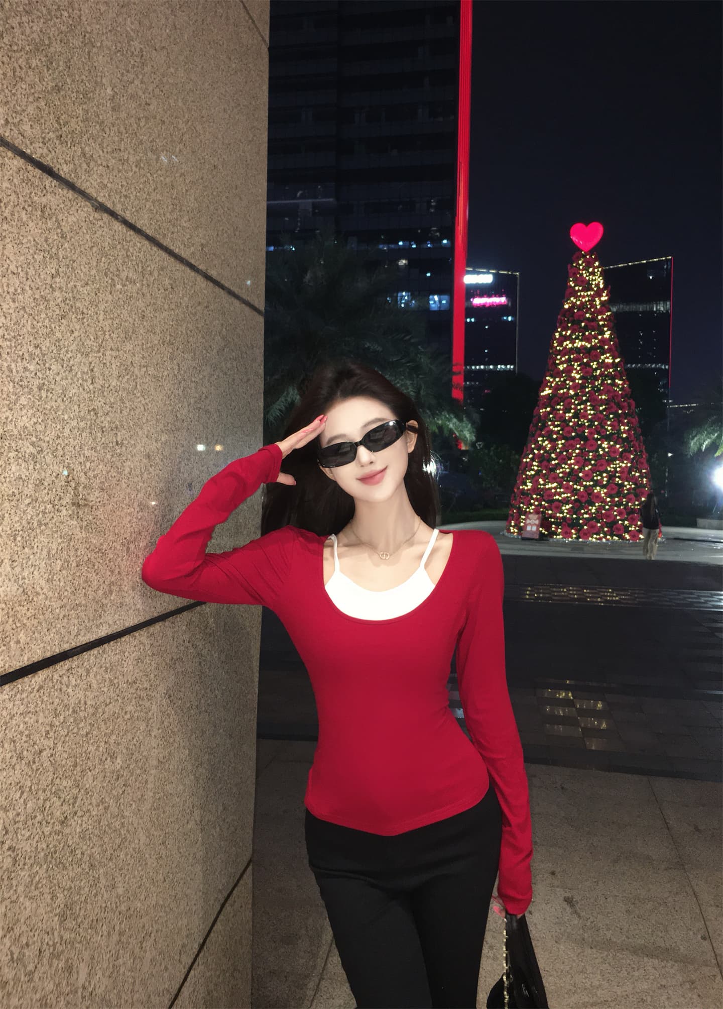 실사 순수한 욕망 섹시함 행침 목 V넥 티셔츠 여성 디자인 센스 페이크 레이어드 스택 착용 몸매 가꾸기 슬림해 보이는 맨위 3 색 상세 이미지 6