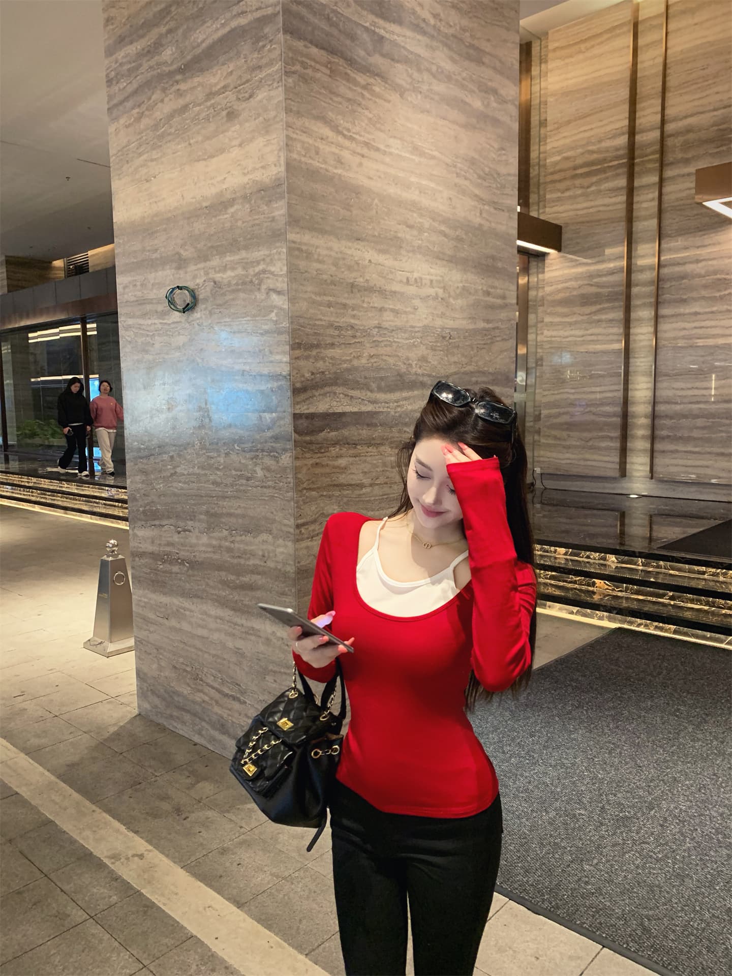 실사 순수한 욕망 섹시함 행침 목 V넥 티셔츠 여성 디자인 센스 페이크 레이어드 스택 착용 몸매 가꾸기 슬림해 보이는 맨위 3 색 상세 이미지 7