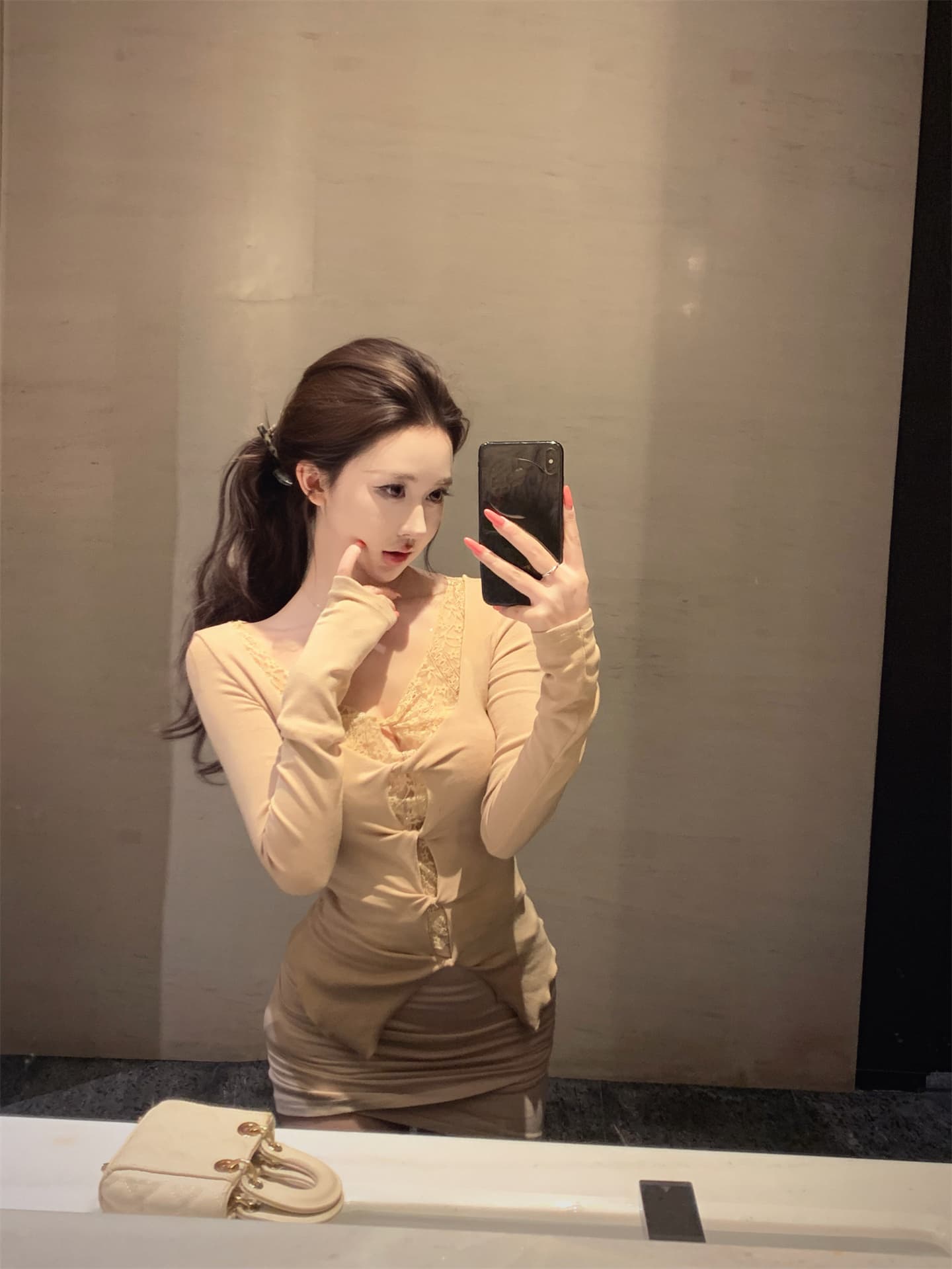 실사 이른 봄 달콤한 욕망 한 여성 레이스 조각 페이크 레이어드 허리 수축 명문 여성 바람 니트 맨위 여성 3 색 상세 이미지 24