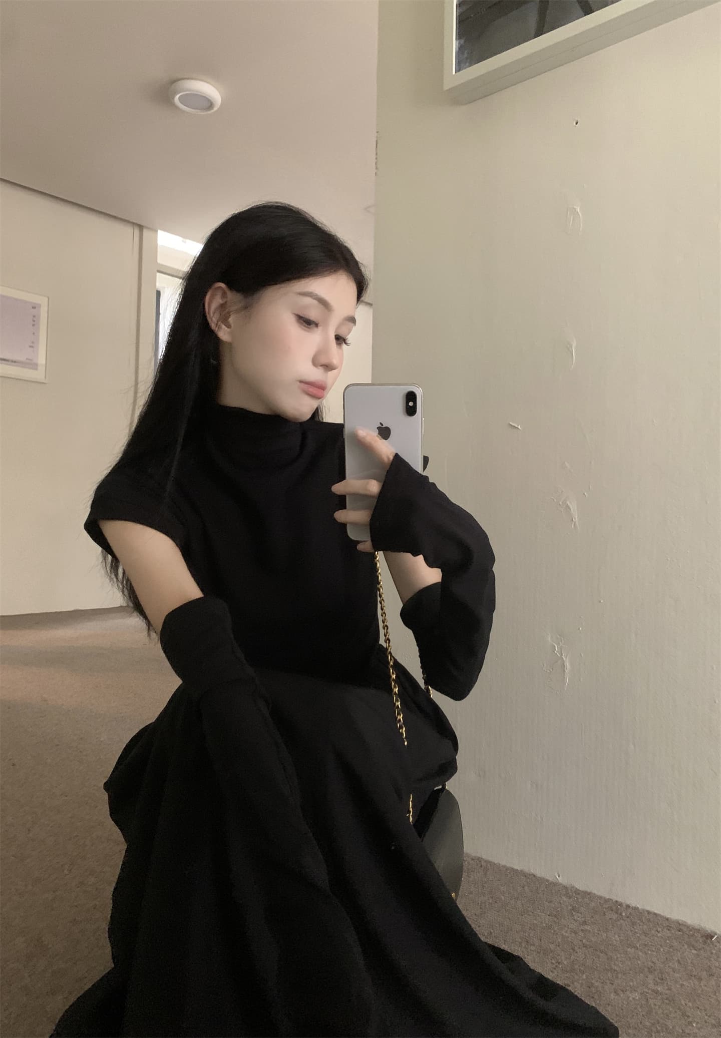 실사 봄 여름 새로운 한 부서 패치워크 반팔 반하이넥 허리 수축 슬림해 보이는 롱 코트 여성 드레스 상세 이미지 3