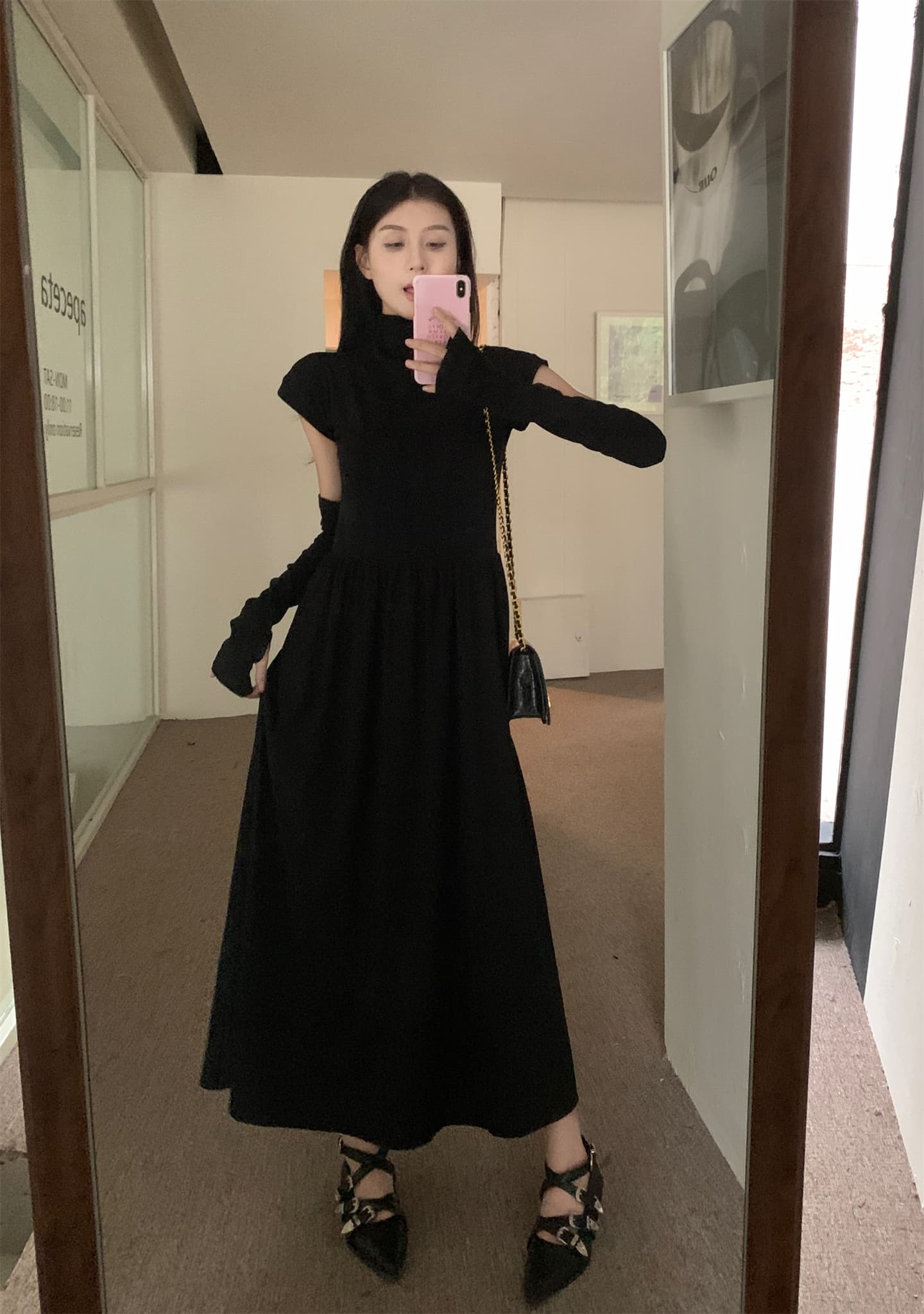 실사 봄 여름 새로운 한 부서 패치워크 반팔 반하이넥 허리 수축 슬림해 보이는 롱 코트 여성 드레스 상세 이미지 10