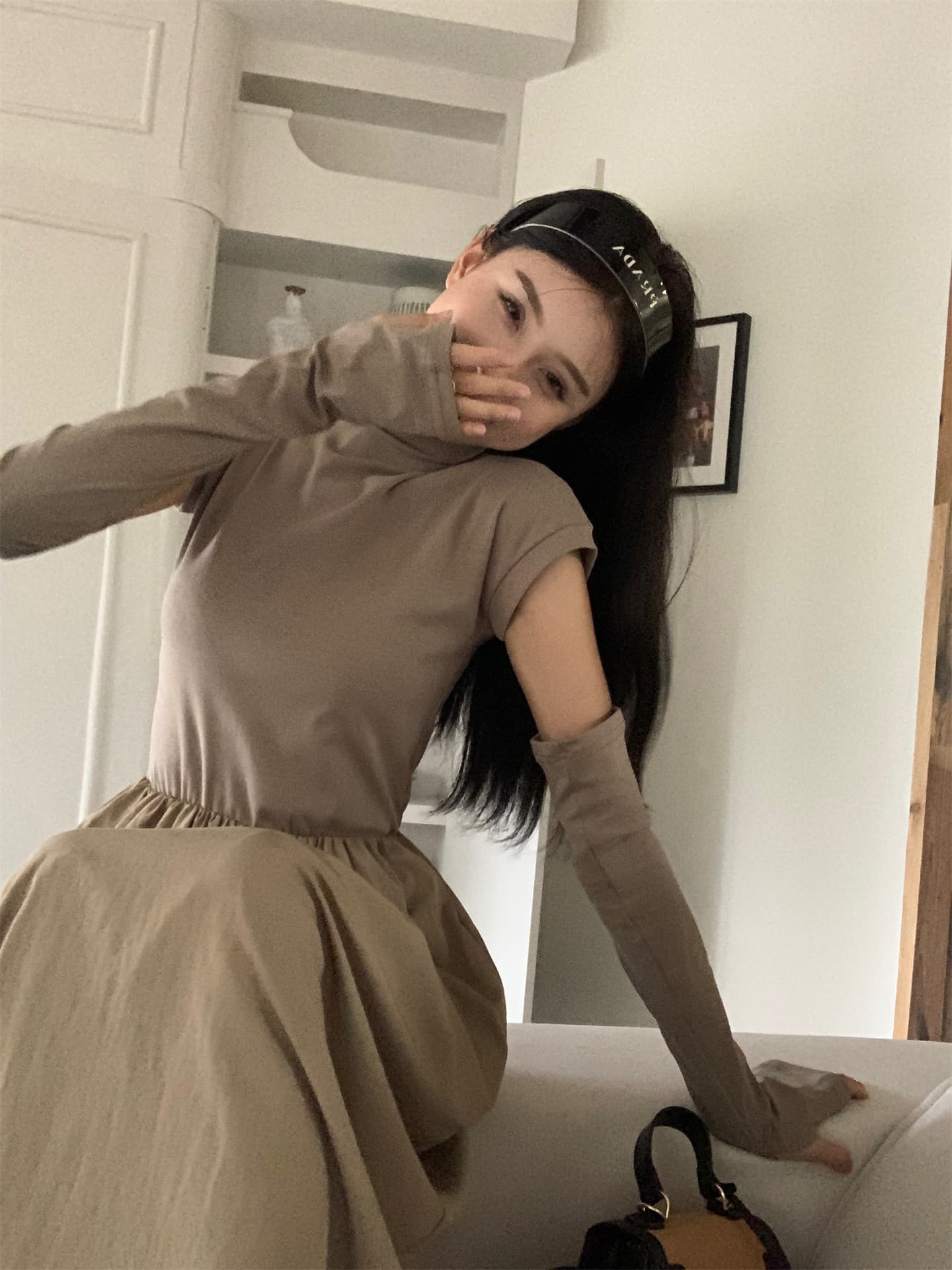 실사 봄 여름 새로운 한 부서 패치워크 반팔 반하이넥 허리 수축 슬림해 보이는 롱 코트 여성 드레스 상세 이미지 19