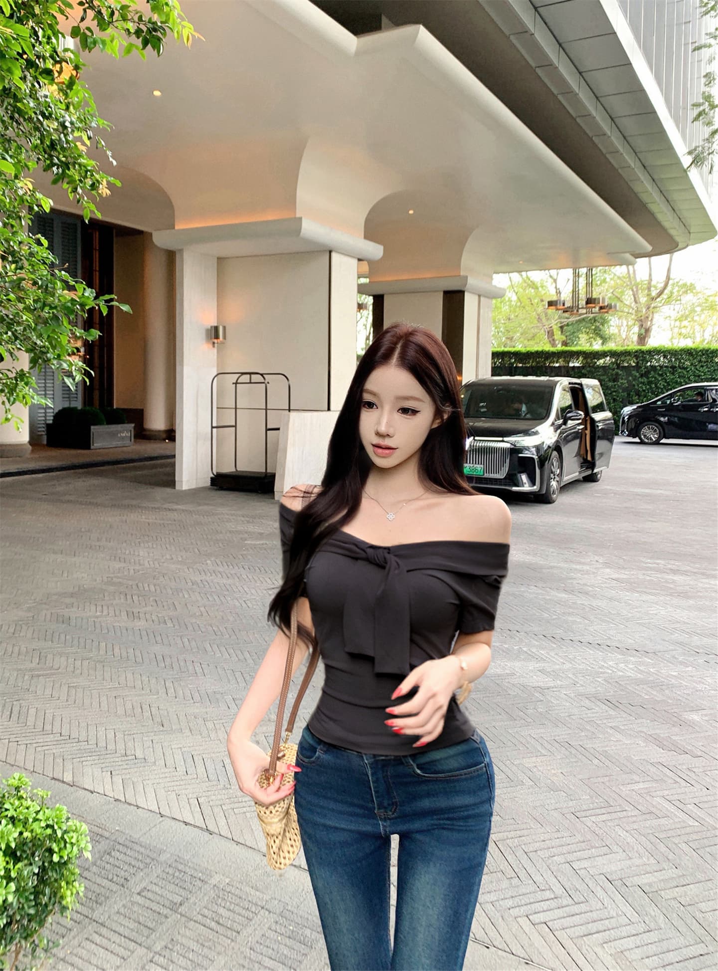 실사 새로운 보트넥 비틀림 반팔 티셔츠 여성 봄 여름 몸매 가꾸기 슬림해 보이는 오프숄더 맨위 4 색 이미지 4