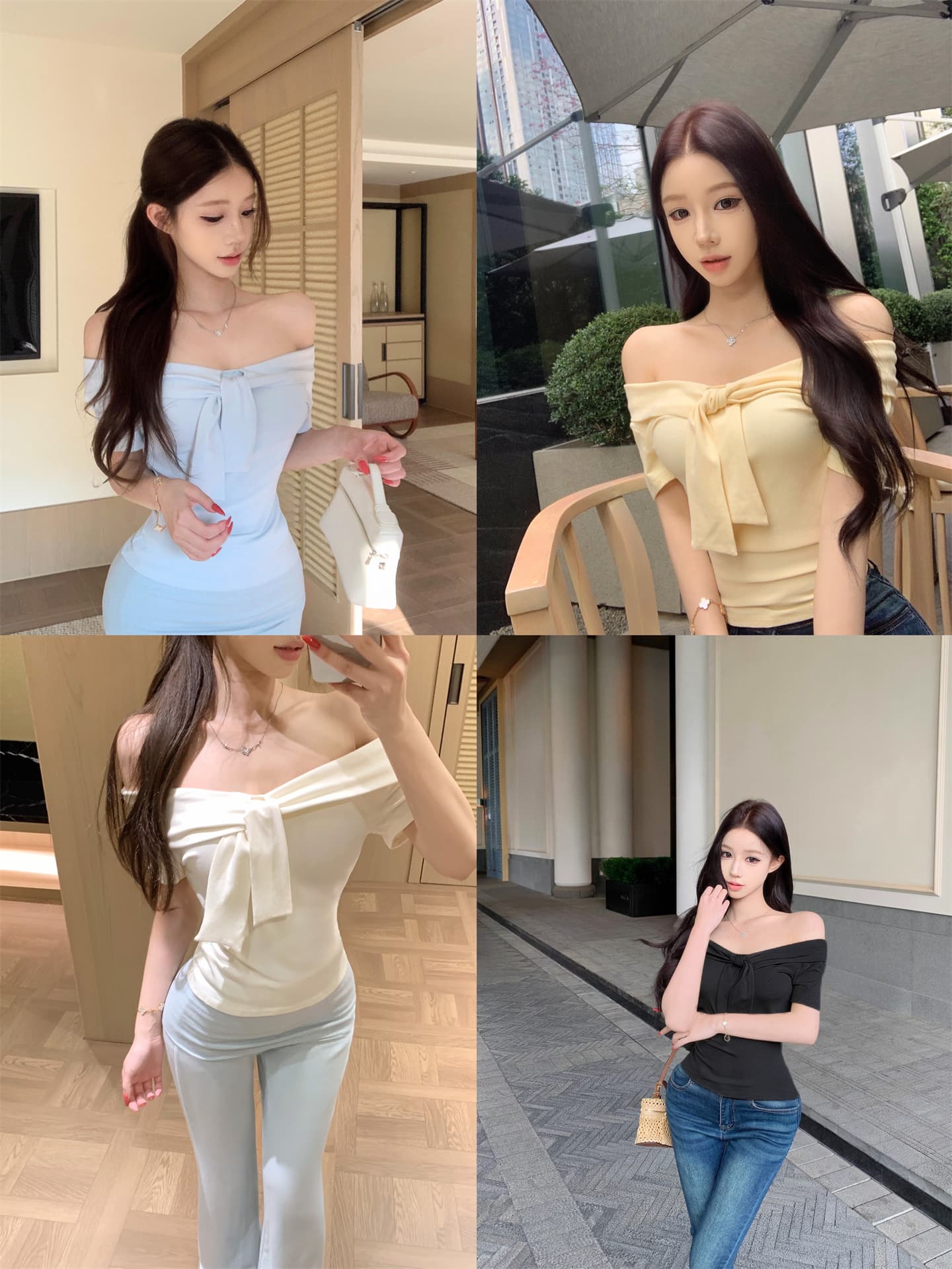 실사 새로운 보트넥 비틀림 반팔 티셔츠 여성 봄 여름 몸매 가꾸기 슬림해 보이는 오프숄더 맨위 4 색 상세 이미지 22