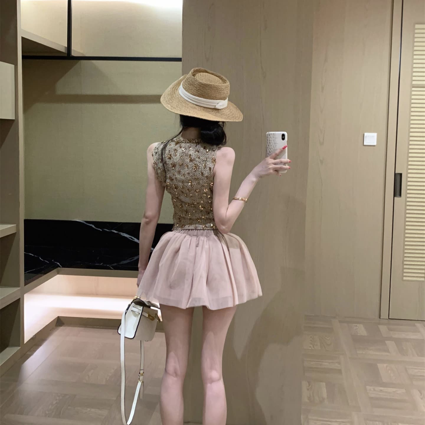 실사 프랑스식 레트로 품격 작은 샤넬 스타일 세트 드레스 여성 고급 센스 베스트 조끼 반신 스커트 투피스 세트 이미지 5