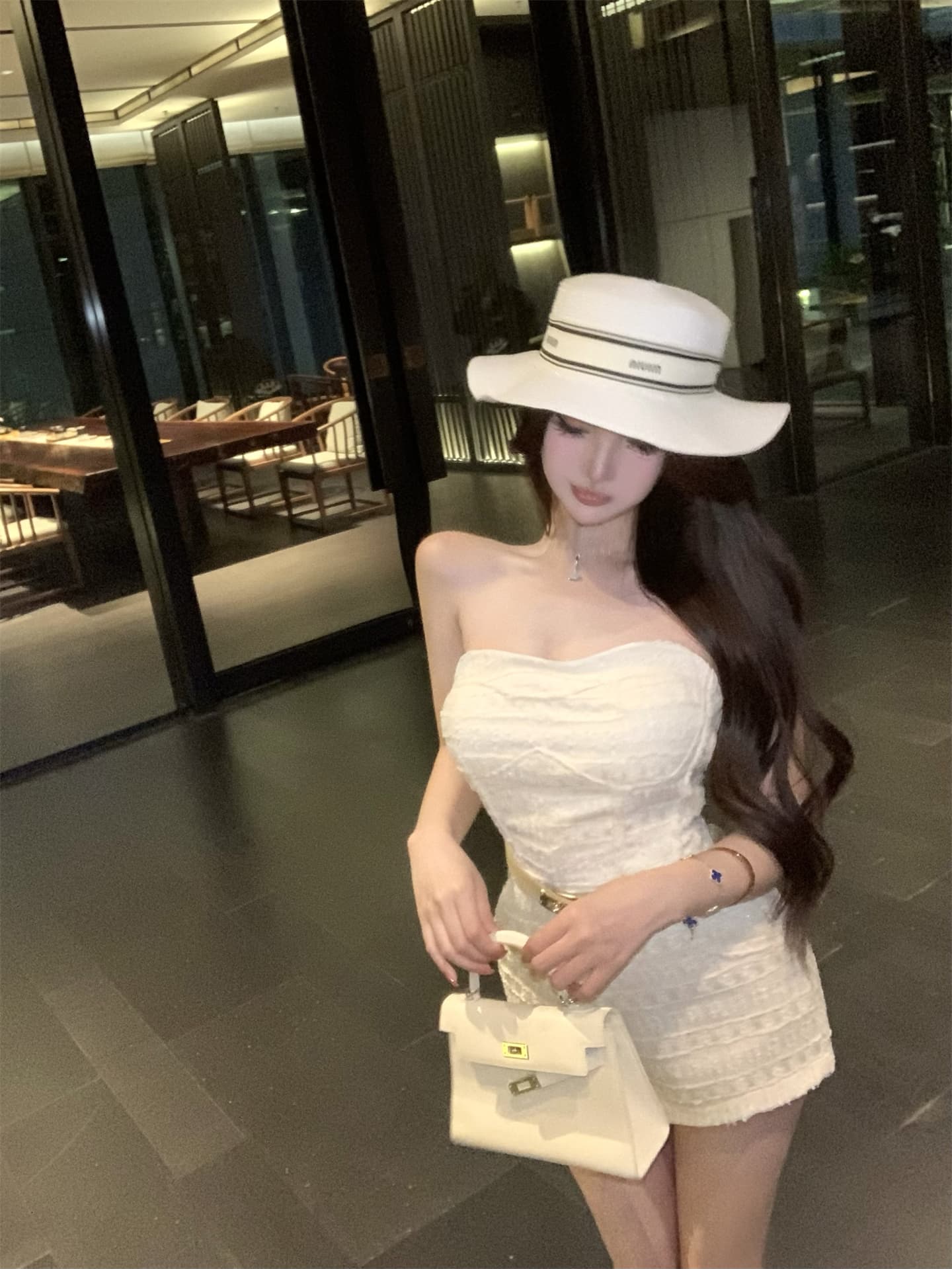 실사 튜브탑 올인원 반바지 여성 여름 한 단어 오프숄더 순수한 욕망 바람 섹시함 핫걸 올인원 바지 경기 벨트 상세 이미지 9