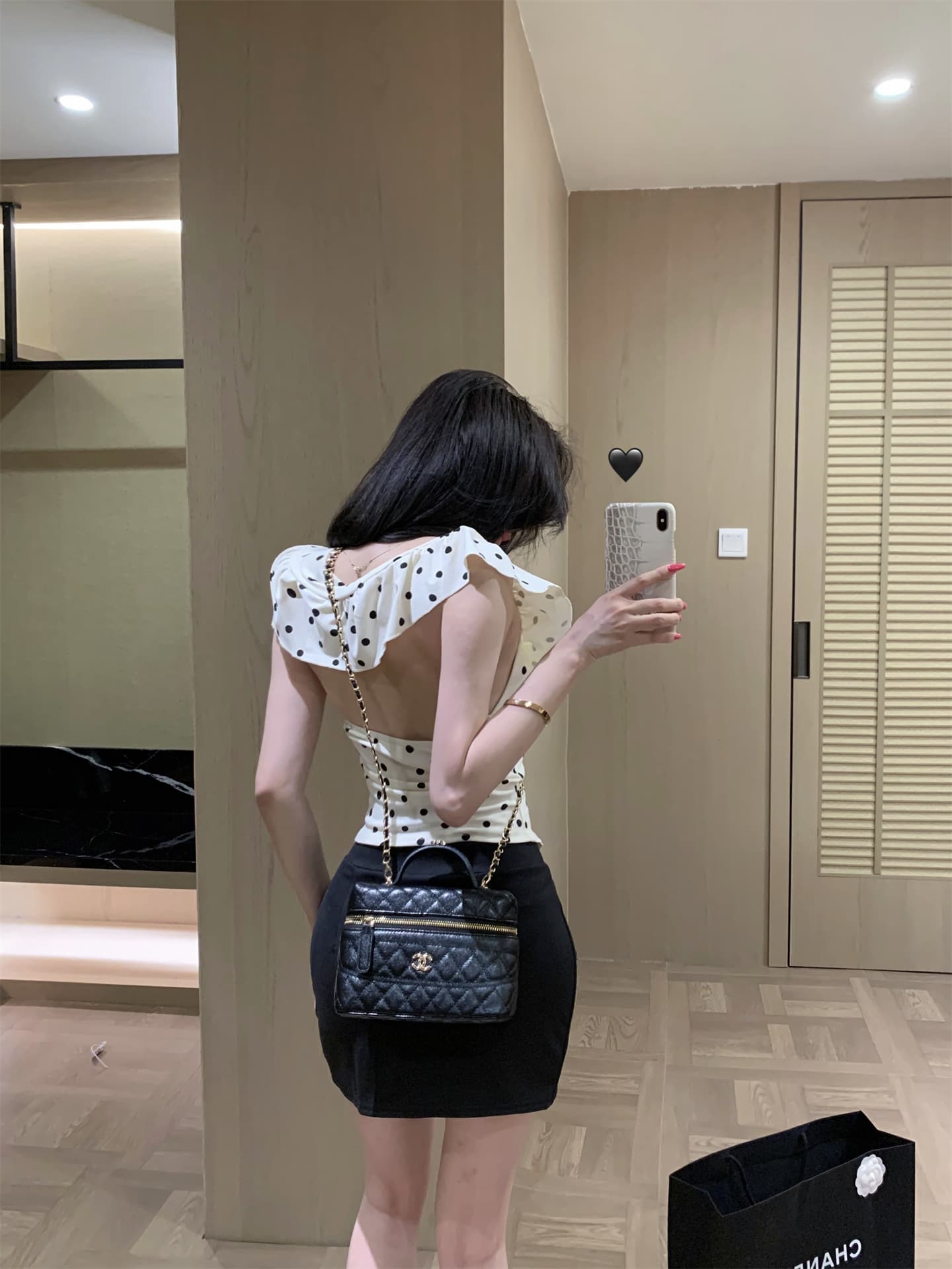 실사 품격 전체 집합 ootd 착용 가져 가라. 섹시함 핫걸 오프숄더 도트 무늬 맨위 미니 스커트 투피스 슈트 여성 상세 이미지 2