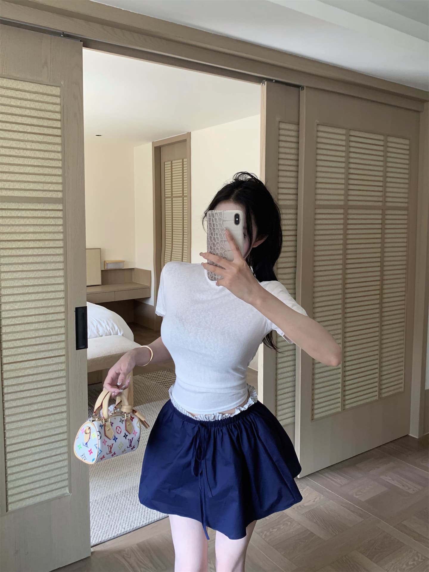 실사 순수한 욕망 레이스 허리 수축 맨위 학원 스타일 꽃밭 치마바지 패치워크 페이크 레이어드 허리밴드 반신 미니 스커트 상세 이미지 2