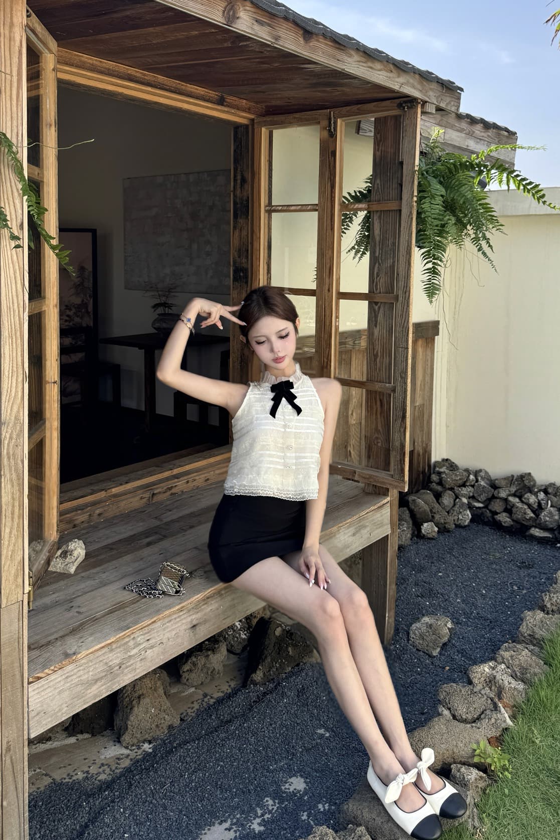 실사 무거운 작업 다중 레이어 좋은 플래시 유럽 오간자 벨벳 나비 매듭 맨위 하이웨이스트 몸매 가꾸기 슬림해 보이는 치마바지 여성 이미지 6