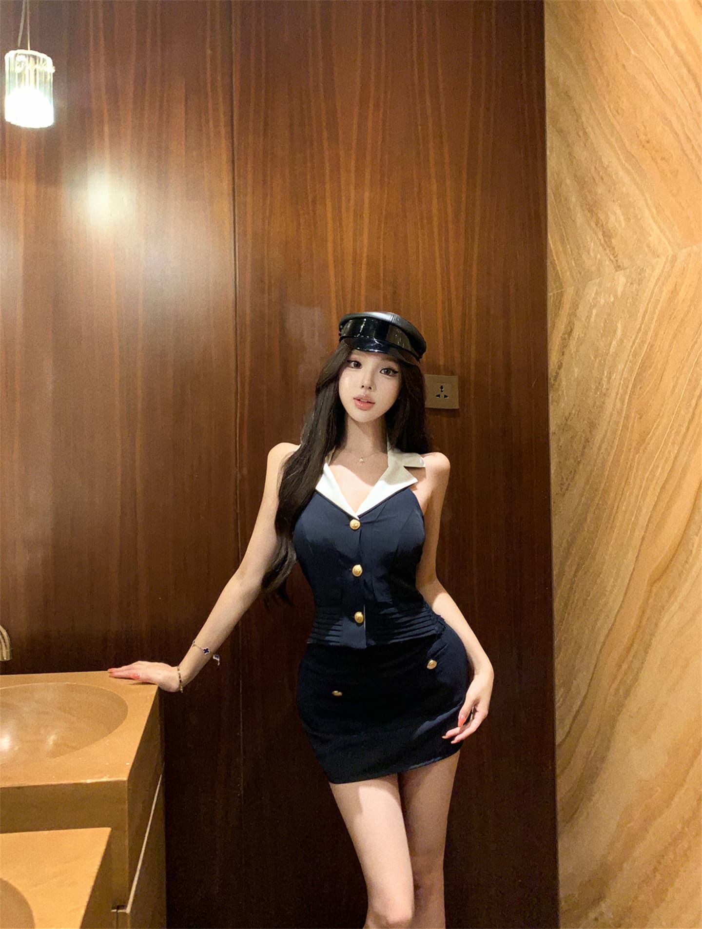 실사 중년 향기로운 향 고유 한 골드 버클 샤오시엔 행침 목 캐미솔 타이트 스커트 반 스커트 투피스 슈트 여성 이미지 3