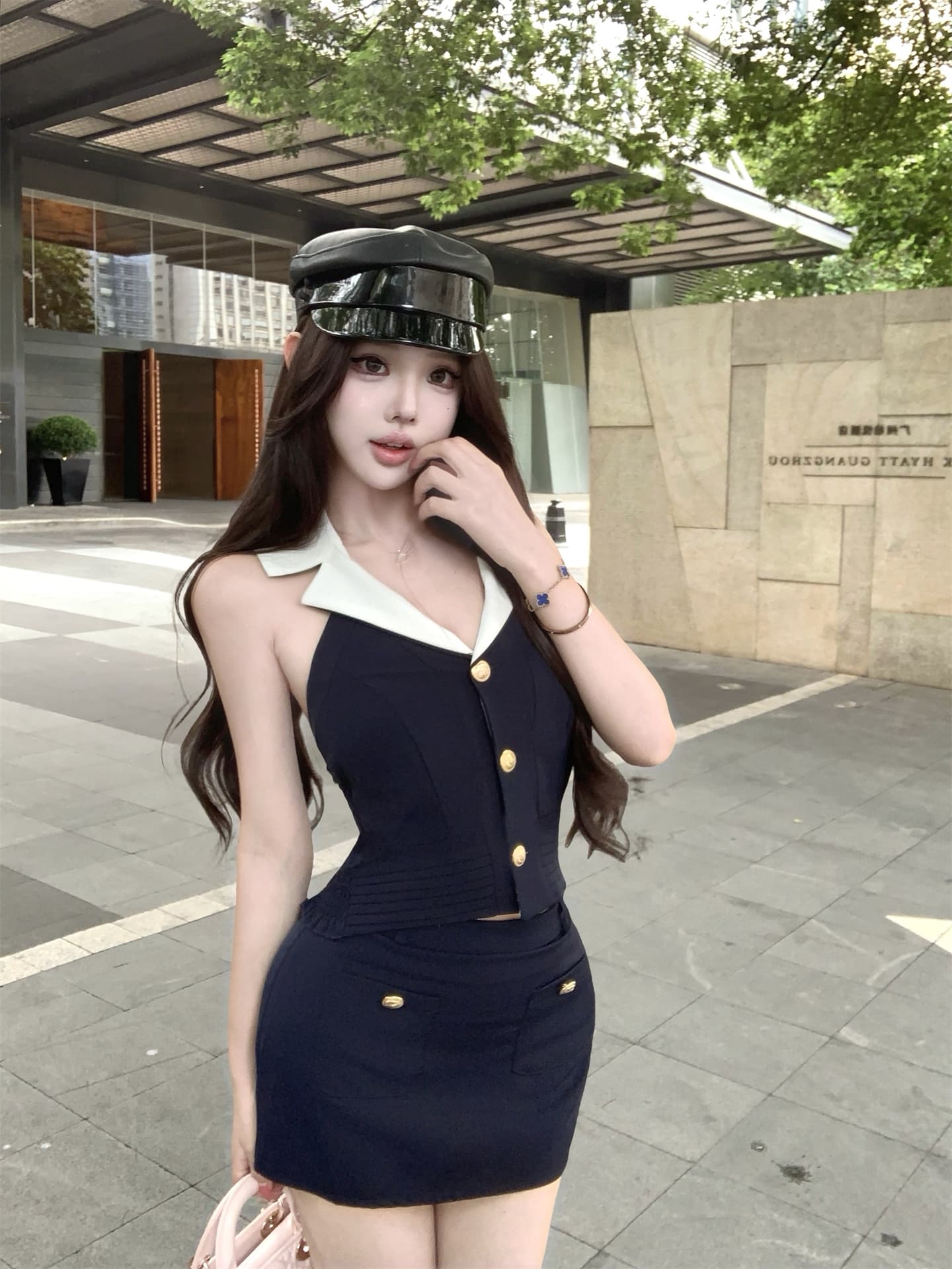 실사 중년 향기로운 향 고유 한 골드 버클 샤오시엔 행침 목 캐미솔 타이트 스커트 반 스커트 투피스 슈트 여성 상세 이미지 10