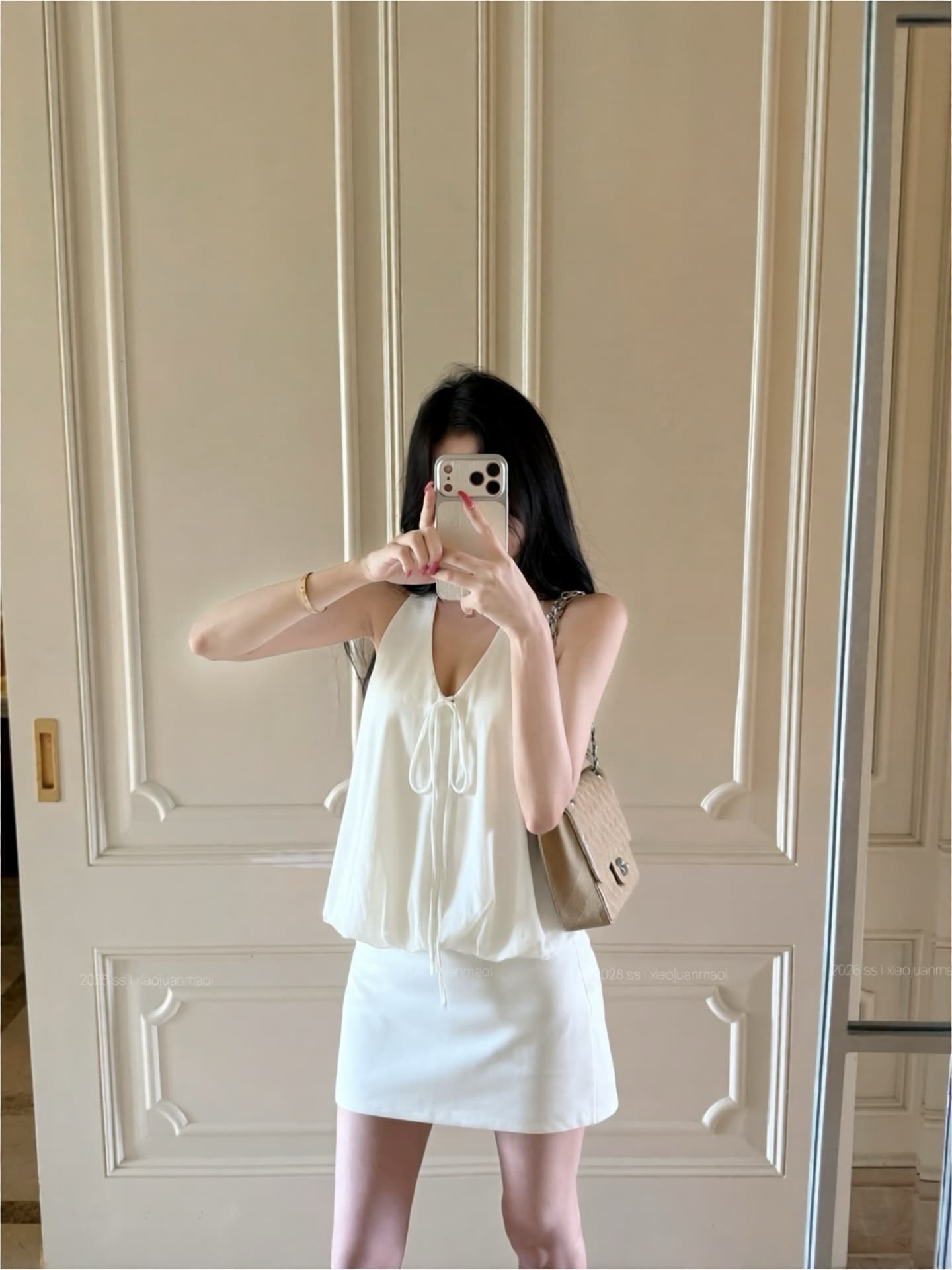실사 새로운 레트로 학원 여름 행침 목 백리스 꽃밭 조끼 반신 스커트 노출 방지 두 조각 여성 세트 상세 이미지 3