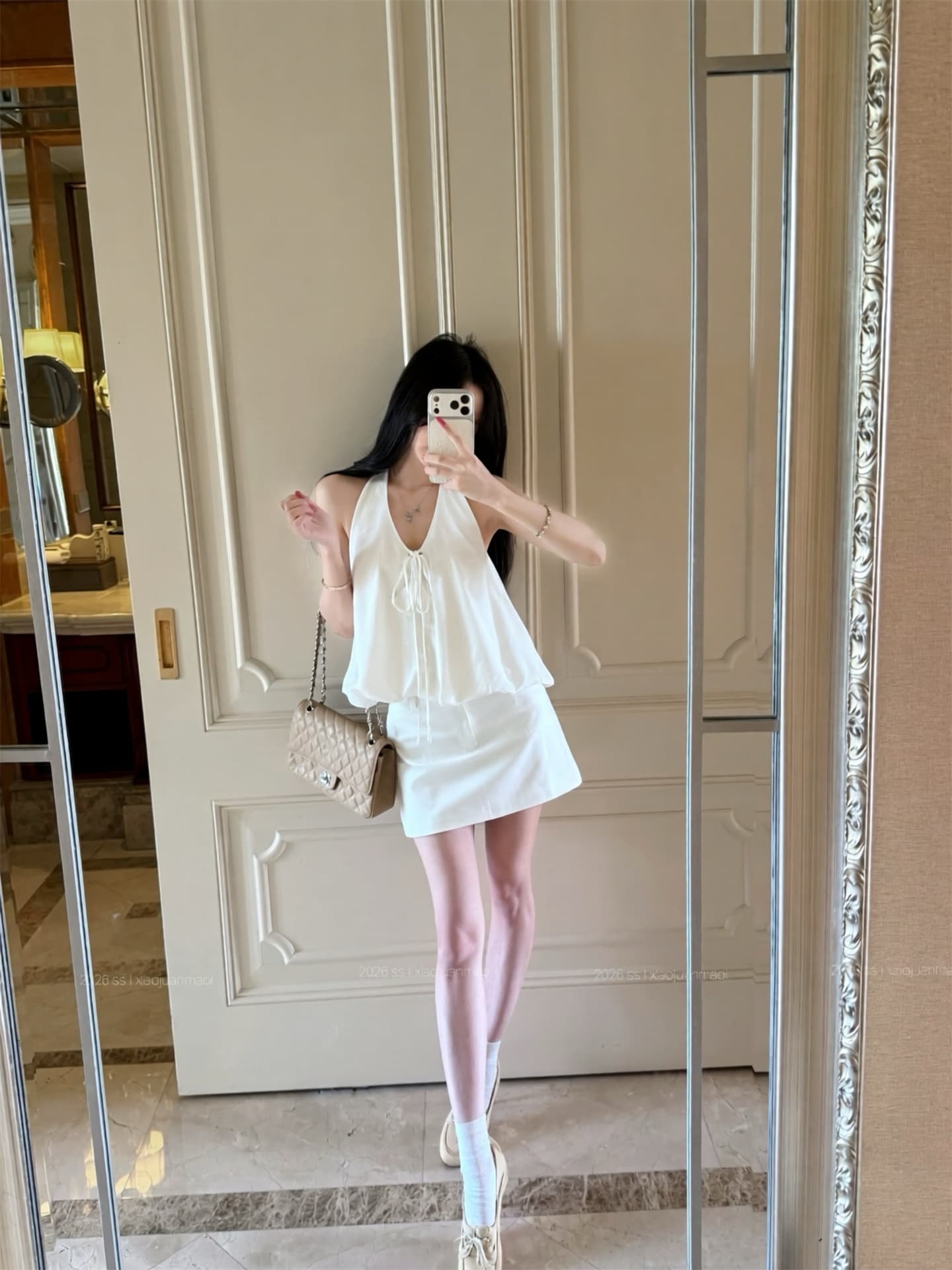 실사 새로운 레트로 학원 여름 행침 목 백리스 꽃밭 조끼 반신 스커트 노출 방지 두 조각 여성 세트 상세 이미지 7