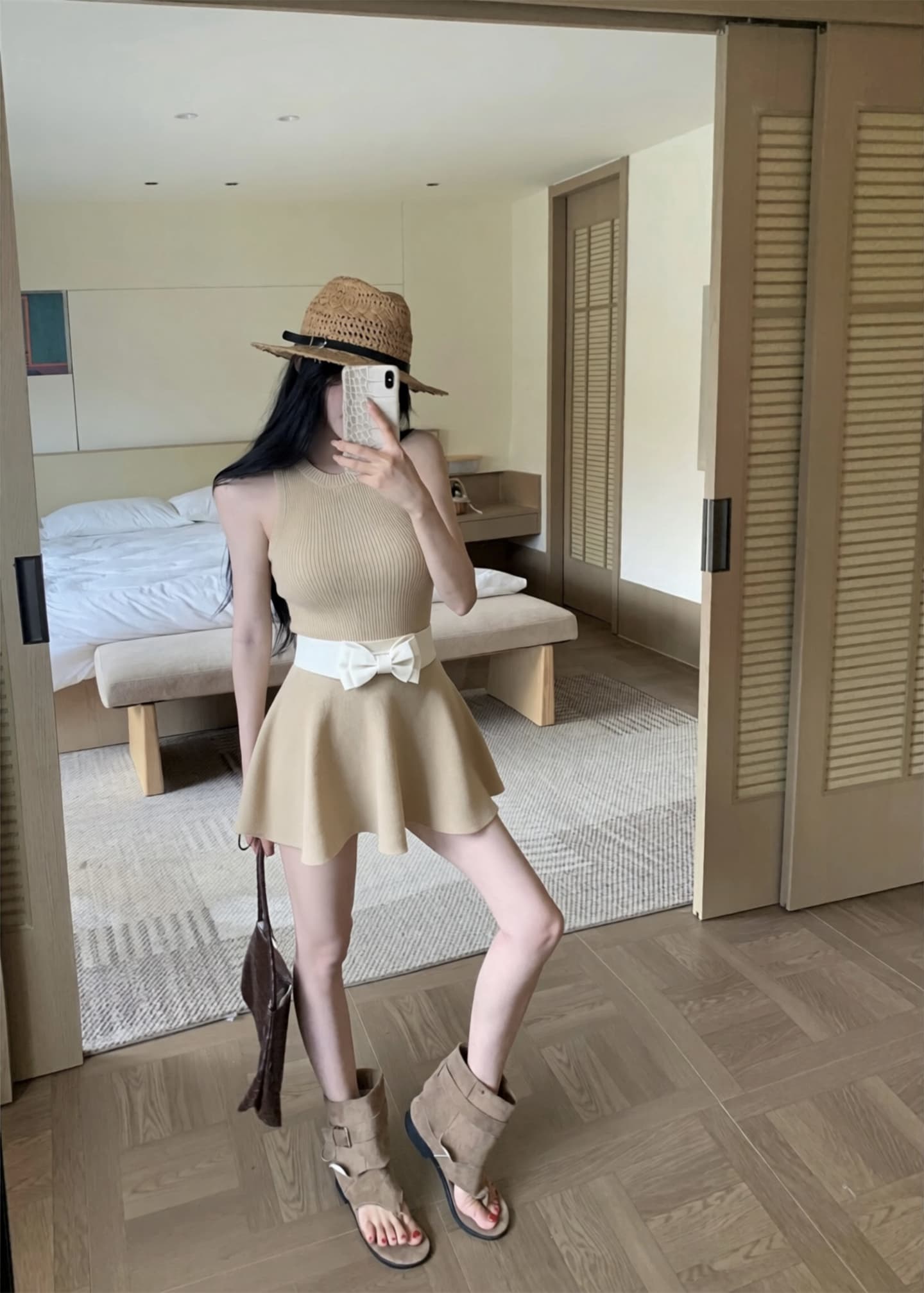 실사 새로운 순수한 욕망 바람 나비 매듭 패치워크 달콤한 매운맛 몸매 가꾸기 슬림해 보이는 품격 니트 여성 드레스 이미지 2