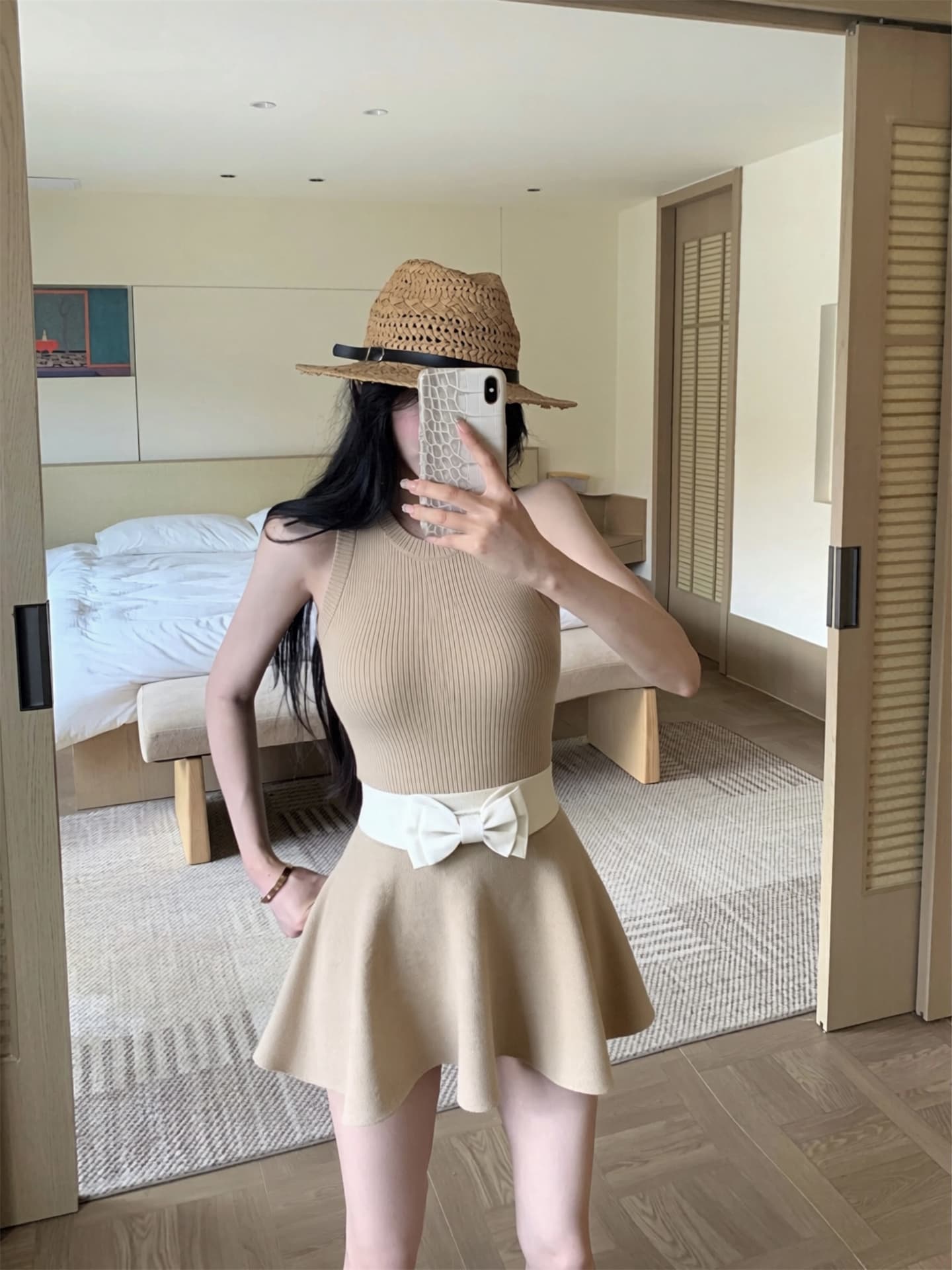 실사 새로운 순수한 욕망 바람 나비 매듭 패치워크 달콤한 매운맛 몸매 가꾸기 슬림해 보이는 품격 니트 여성 드레스 상세 이미지 6