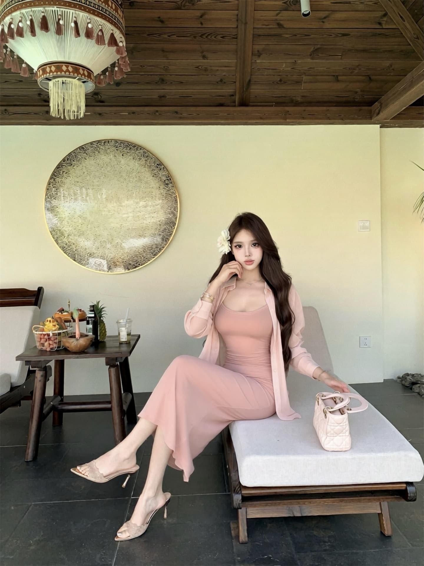 실사 새로운 상쾌 우아한 루즈핏 셔츠 재킷 가져 가라. u 칼라 몸매 가꾸기 백 설정 착용 슬립 여성 드레스 상세 이미지 5