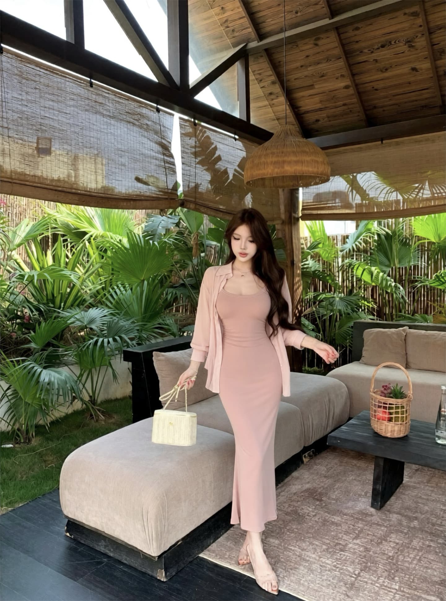 실사 새로운 상쾌 우아한 루즈핏 셔츠 재킷 가져 가라. u 칼라 몸매 가꾸기 백 설정 착용 슬립 여성 드레스 상세 이미지 6