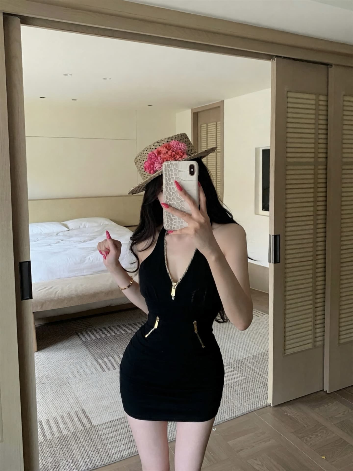 실사 새로운 긴자 비싼 여성 순수한 욕망 바람 품격 행침 목 홀로우 아웃 허리 수축 슬림해 보이는 타이트 스커트 드레스 여름 상세 이미지 1
