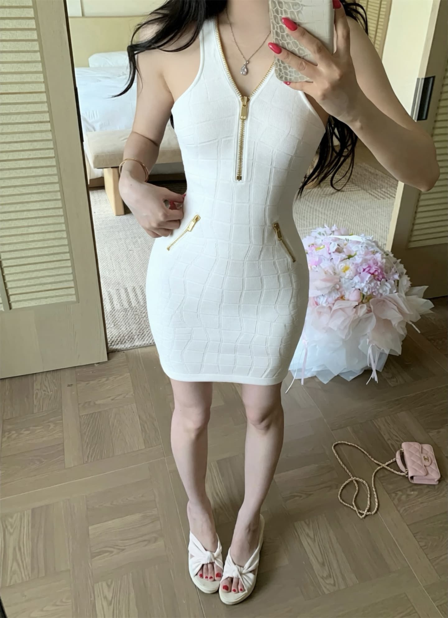 실사 새로운 긴자 비싼 여성 순수한 욕망 바람 품격 행침 목 홀로우 아웃 허리 수축 슬림해 보이는 타이트 스커트 드레스 여름 상세 이미지 12