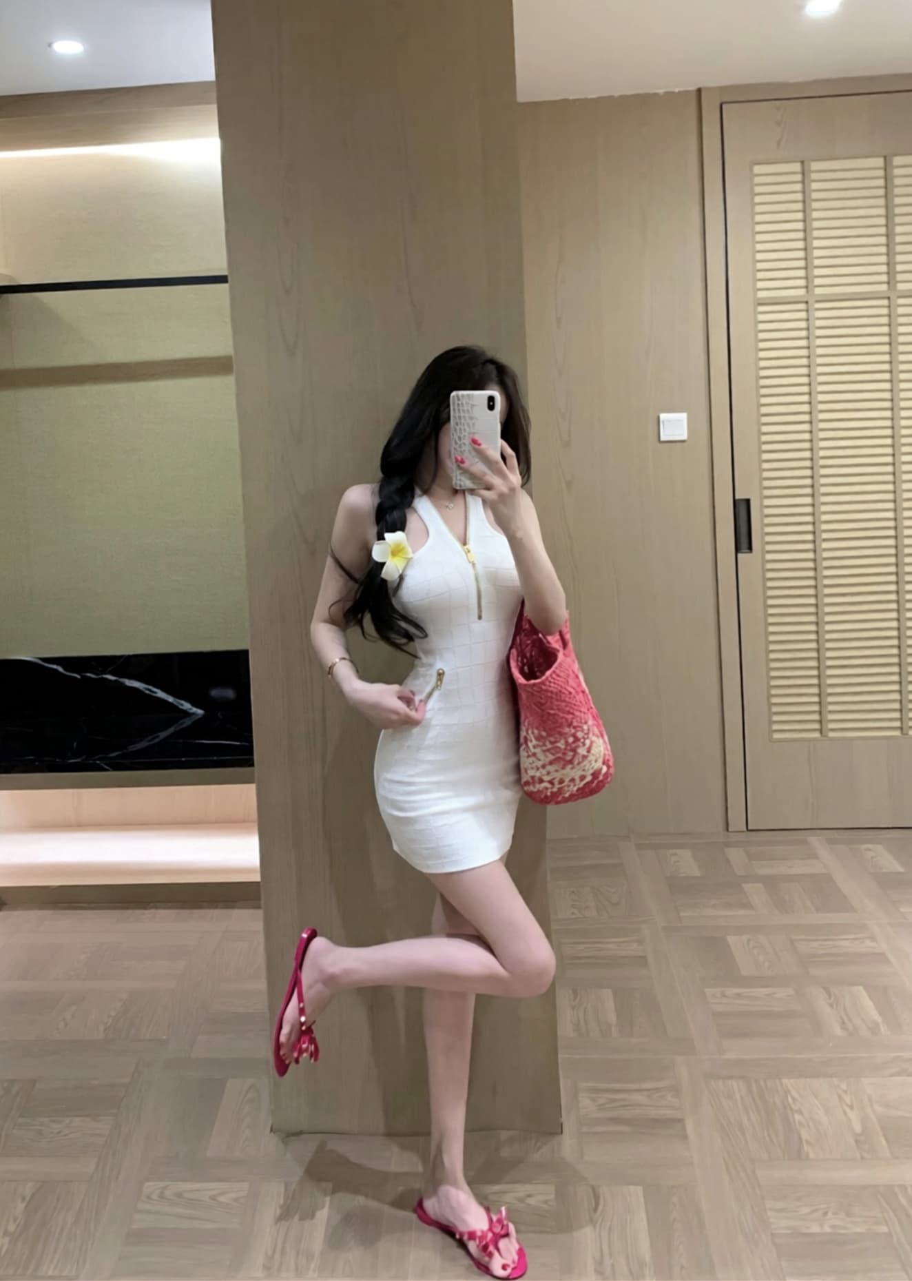 실사 새로운 긴자 비싼 여성 순수한 욕망 바람 품격 행침 목 홀로우 아웃 허리 수축 슬림해 보이는 타이트 스커트 드레스 여름 상세 이미지 14