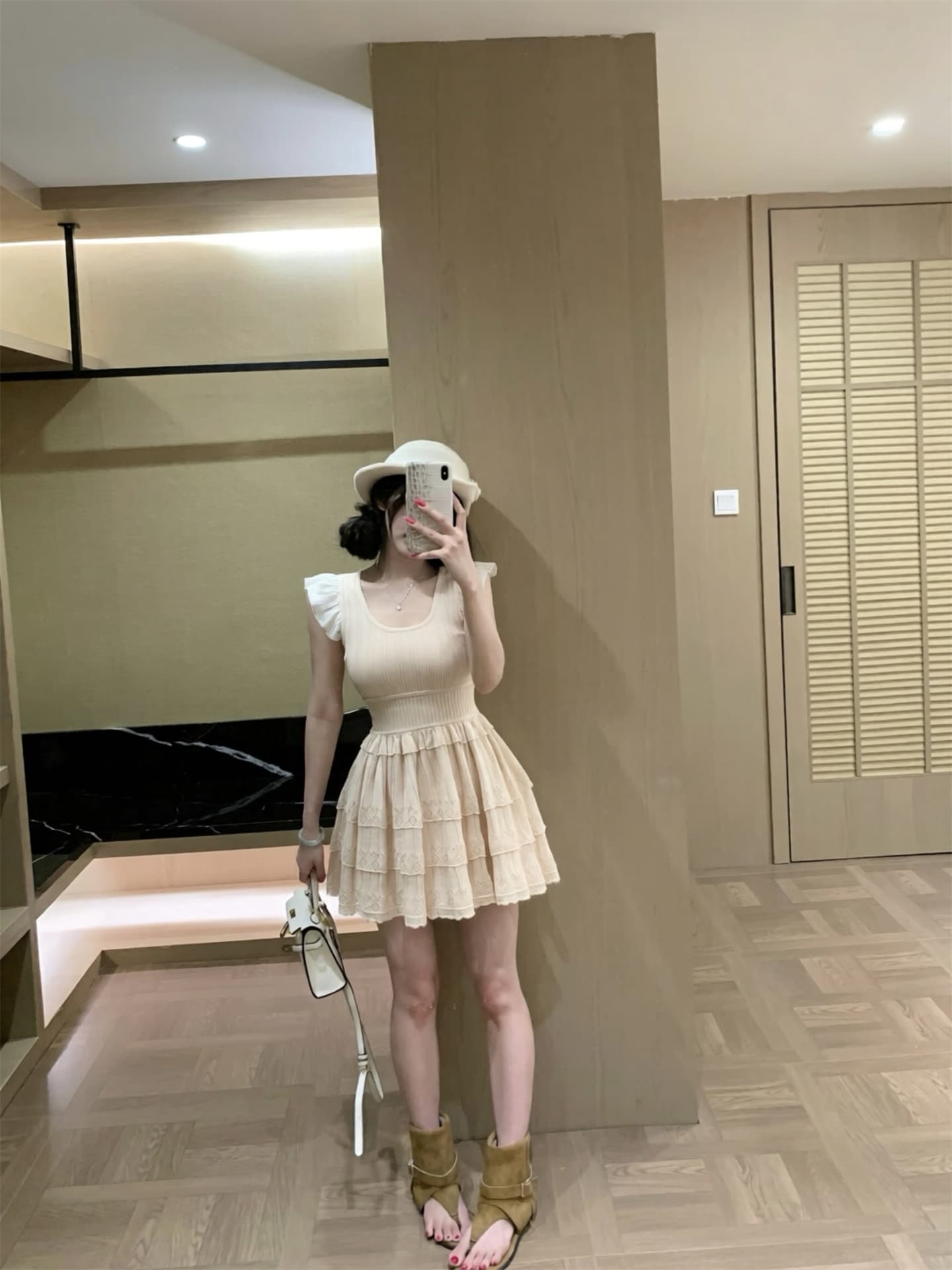 실사 새로운 박하 남자 웨이브 작은 날다 소매 품격 연령 감소 허리 수축 슬림해 보이는 니트 여성 드레스 3 색 상세 이미지 13