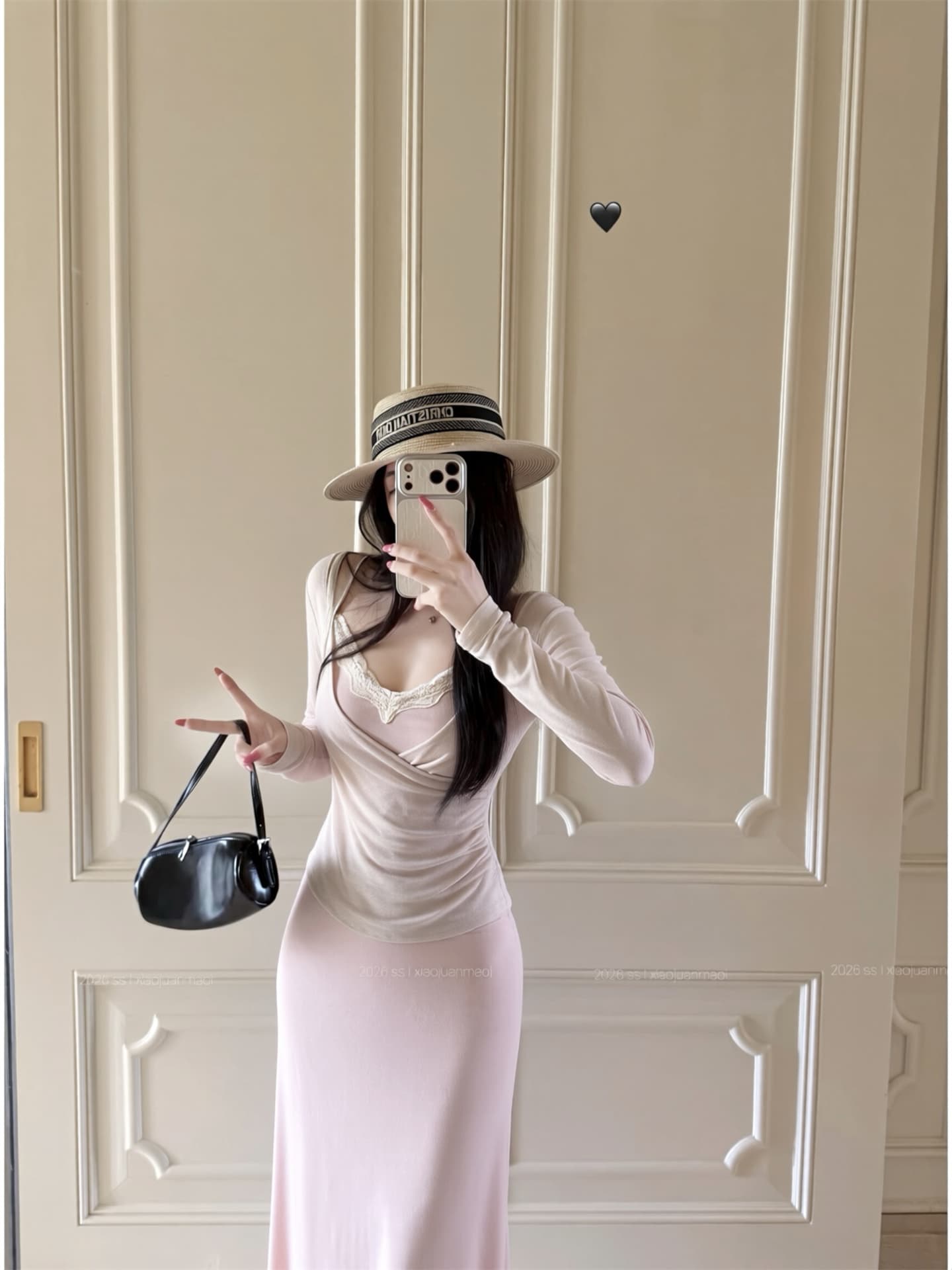 실사 이른 가을 순수한 욕망 바람 V넥 긴팔 블라우스 레이스 조각 캐미솔 트임 반신 스커트 3종 세트 상세 이미지 11