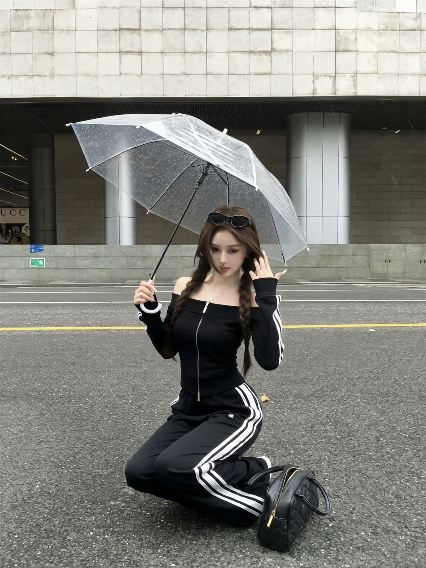 실사 이른 가을 품격 캐주얼 고급 빗질된 면 원사 오프숄더 지퍼 맨위 가져 가라. 바지 두 조각 여성 세트 상세 이미지 4