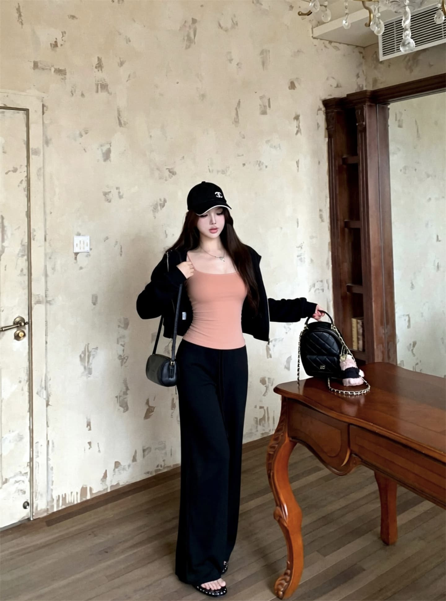 실사 이른 가을 모달 면 4 가지 색상 후드 티 스웨터 여성 가을 캐미솔 캐주얼 바지 만 가져 가라. 세트 그룹 상세 이미지 11