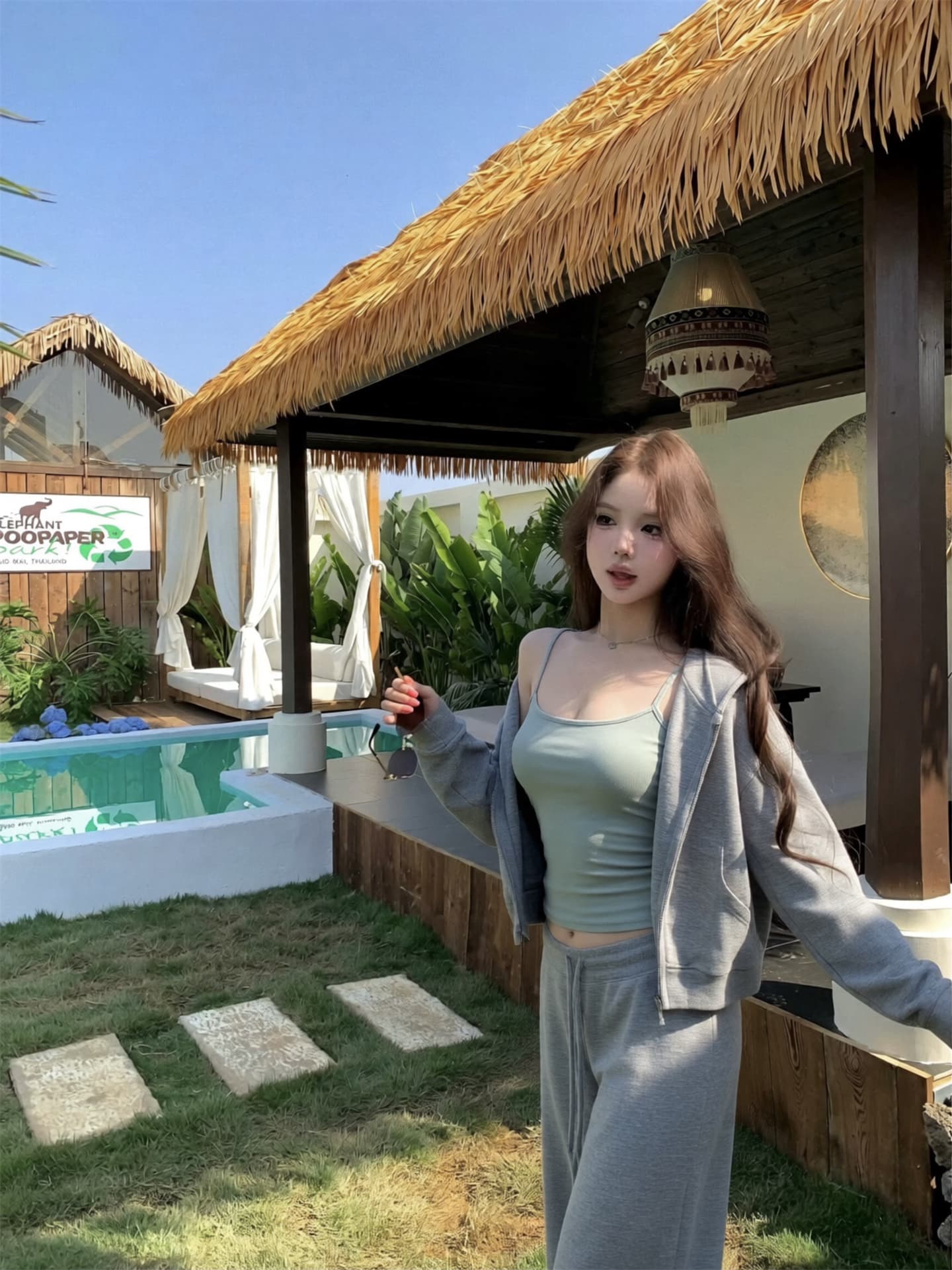 실사 이른 가을 모달 면 4 가지 색상 후드 티 스웨터 여성 가을 캐미솔 캐주얼 바지 만 가져 가라. 세트 그룹 상세 이미지 20
