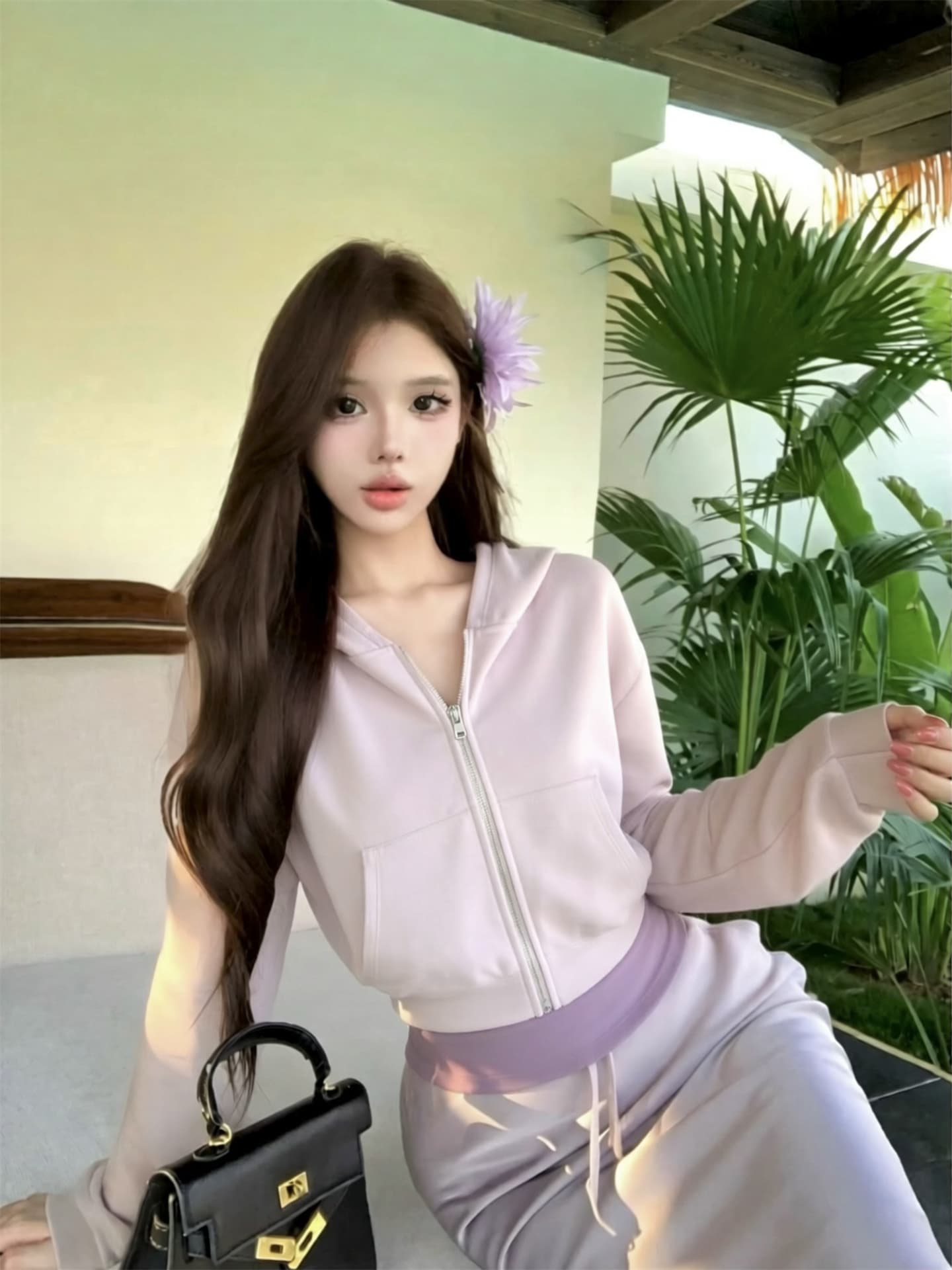 실사 이른 가을 모달 면 4 가지 색상 후드 티 스웨터 여성 가을 캐미솔 캐주얼 바지 만 가져 가라. 세트 그룹 상세 이미지 25